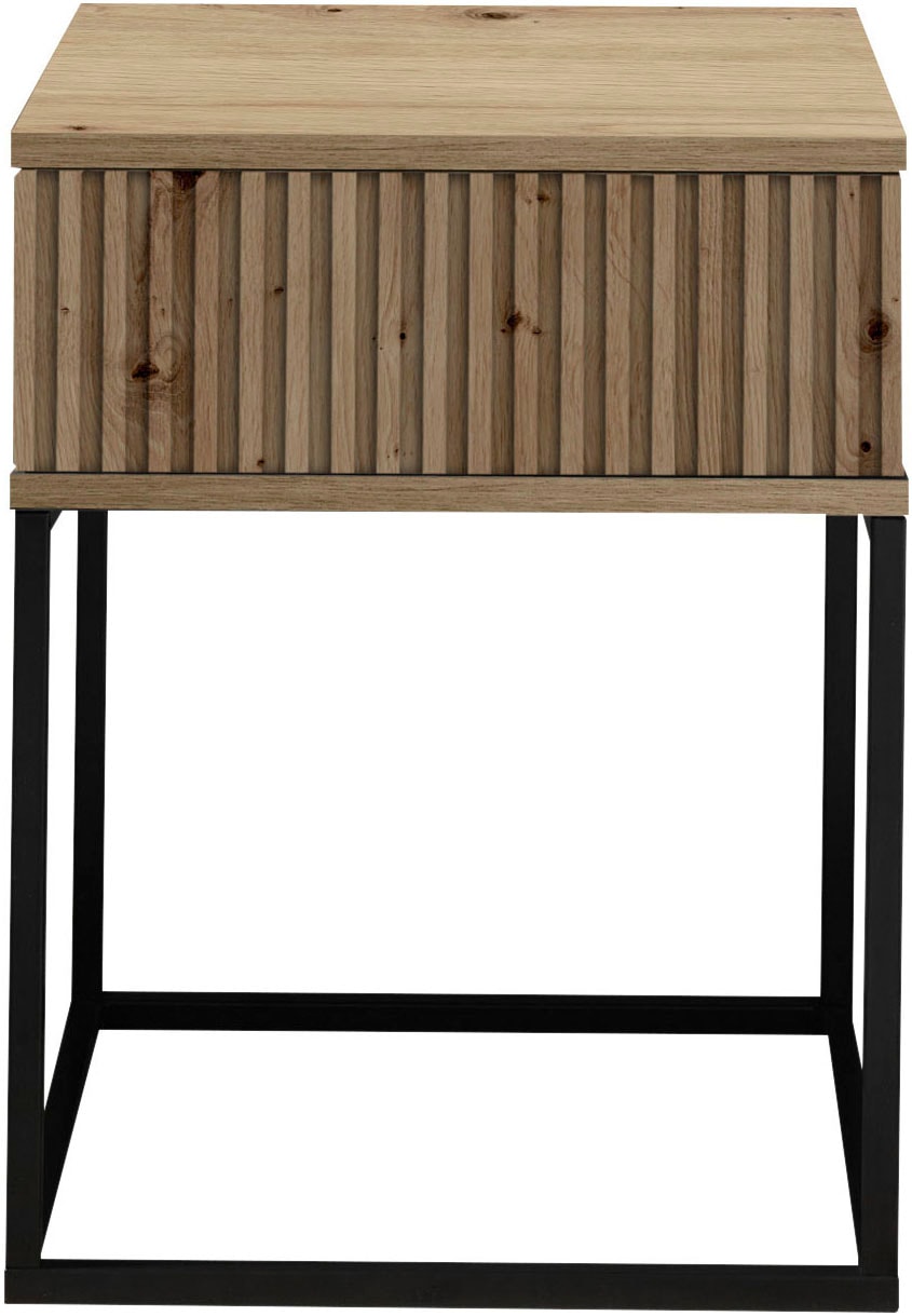 Schlafkontor Table de nuit »Marle Nachtkonsole, Nachtkästchen auf Metall-Fussgestell« Schubkasten in Rillenoptik auf schwarzem Metallgestell