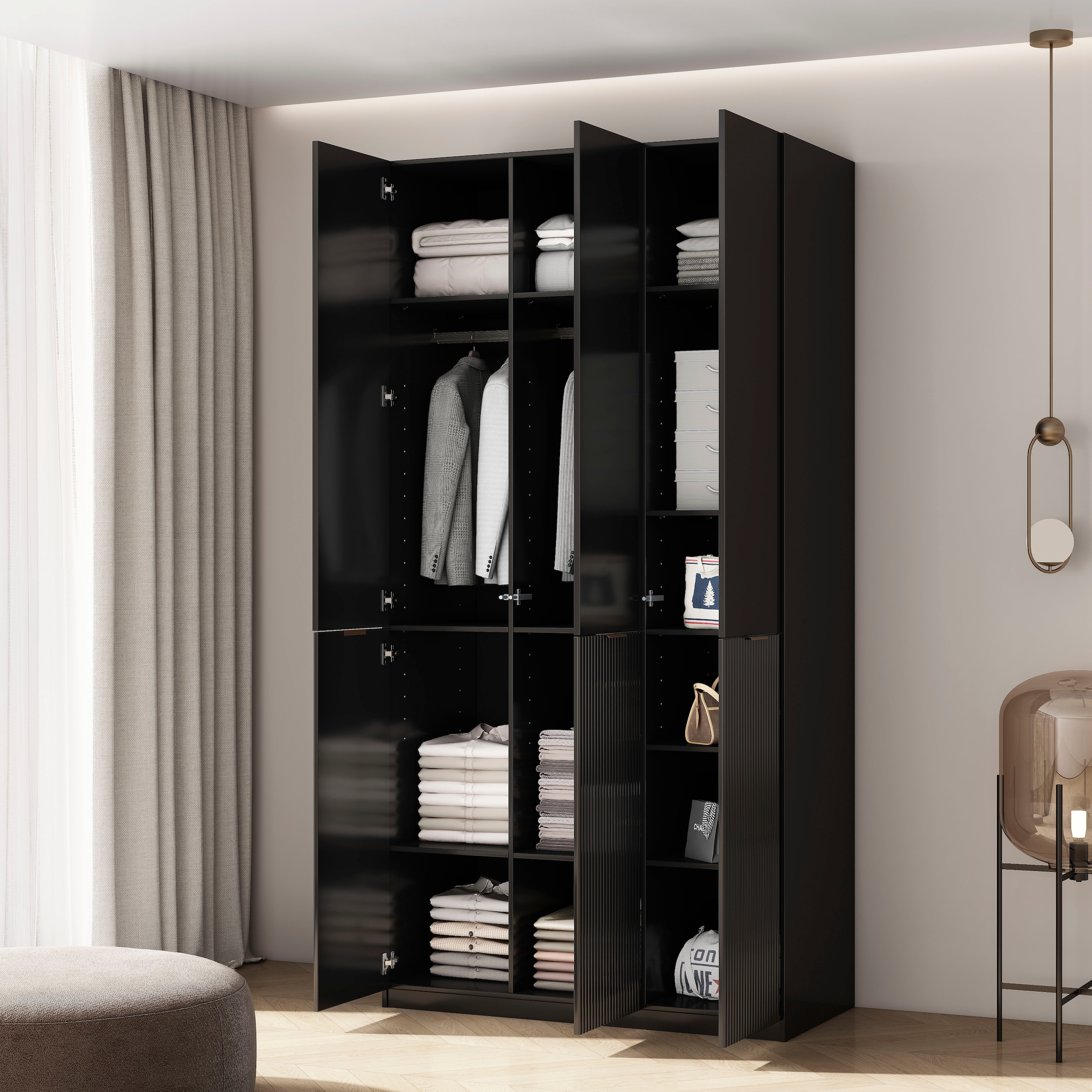 GOODproduct Kleiderschrank »Jorella Schlafzimmerschrank Garderobe mit Softclose« eleganter Schlafzimmerschrank Rillendesign Trend Breite 121cm