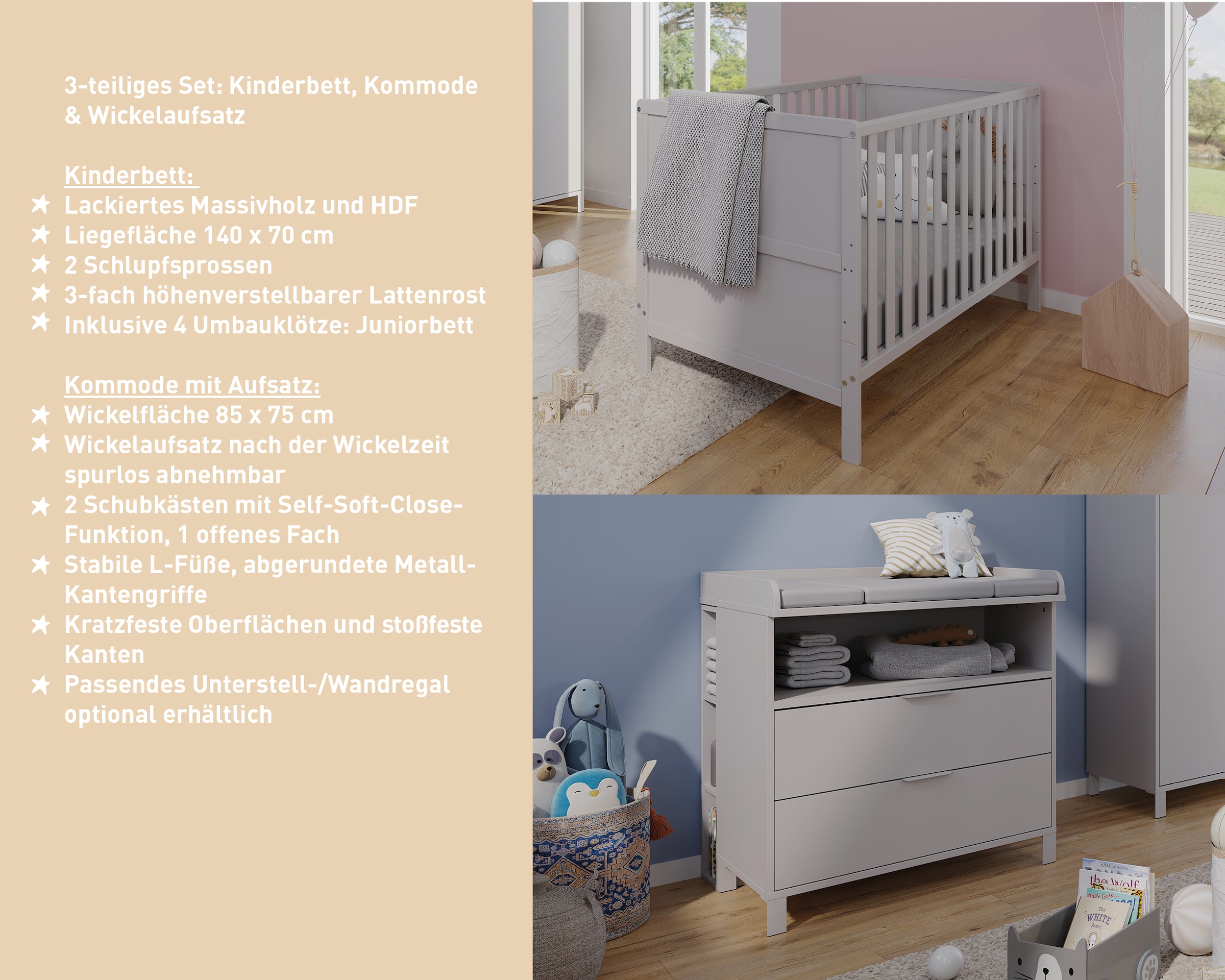 GERMANIA Babymöbel-Set »GW-Alkmaar« 3 Stk. tlg. mit mitwachsendem Kinderbett