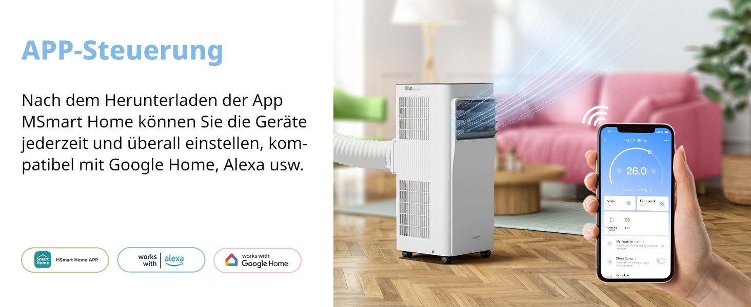 comfee 3-in-1-Klimagerät »»Easy Cool 9000« starker Luftstrom, App und Sprachsteuerung möglich« für Räume bis zu 33 m², mit Temperatursensor