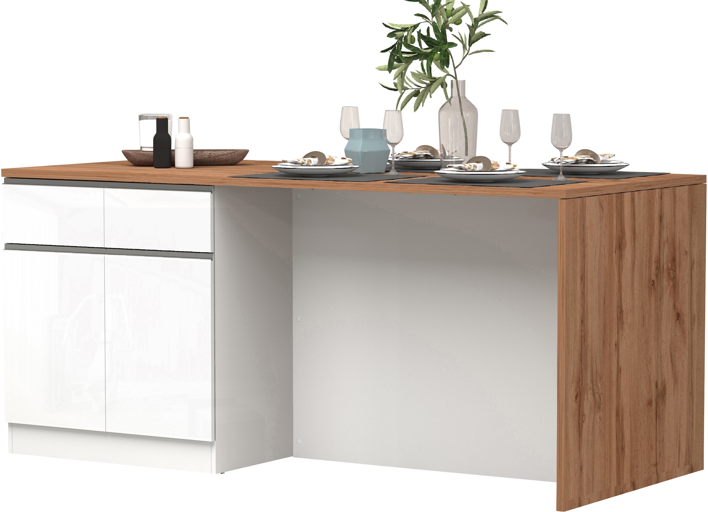 KOCHSTATION Ilot de cuisine »Sole,Kochinsel,Küchenarbeitsblock,Inselküche,Arbeitsinsel« Breite 200 cm mit 4 Türen,4 Schubkästen, Aluminiumgriff