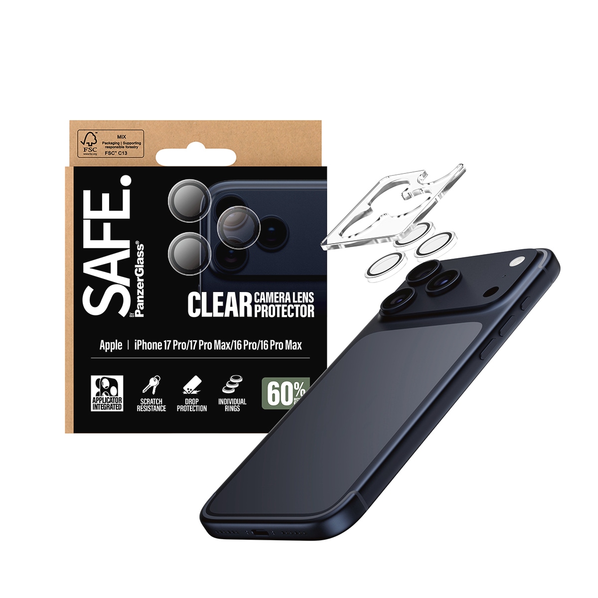 SAFE by PanzerGlass Verre de protection pour appareil photo »Camera Lens Protector« für Apple iPhone 17 Pro/Pro Max;Apple iPhone 16 Pro/Pro Max Kameraschutz,Linsenschutz,Objektivschutz, kratz- & stossfest