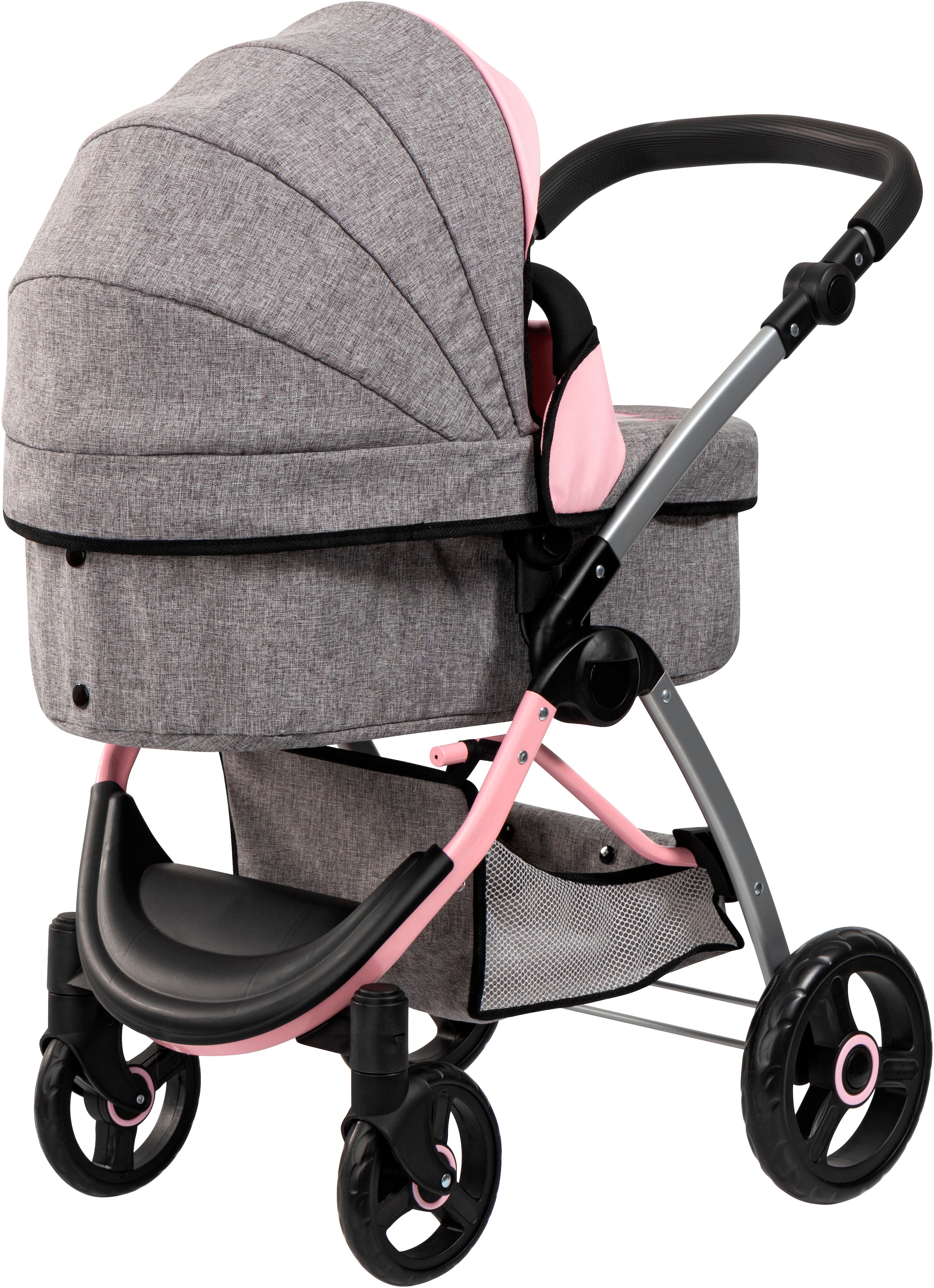 Bayer Poussette de poupée combinée »City Max grau/rosa« mit Wickeltasche