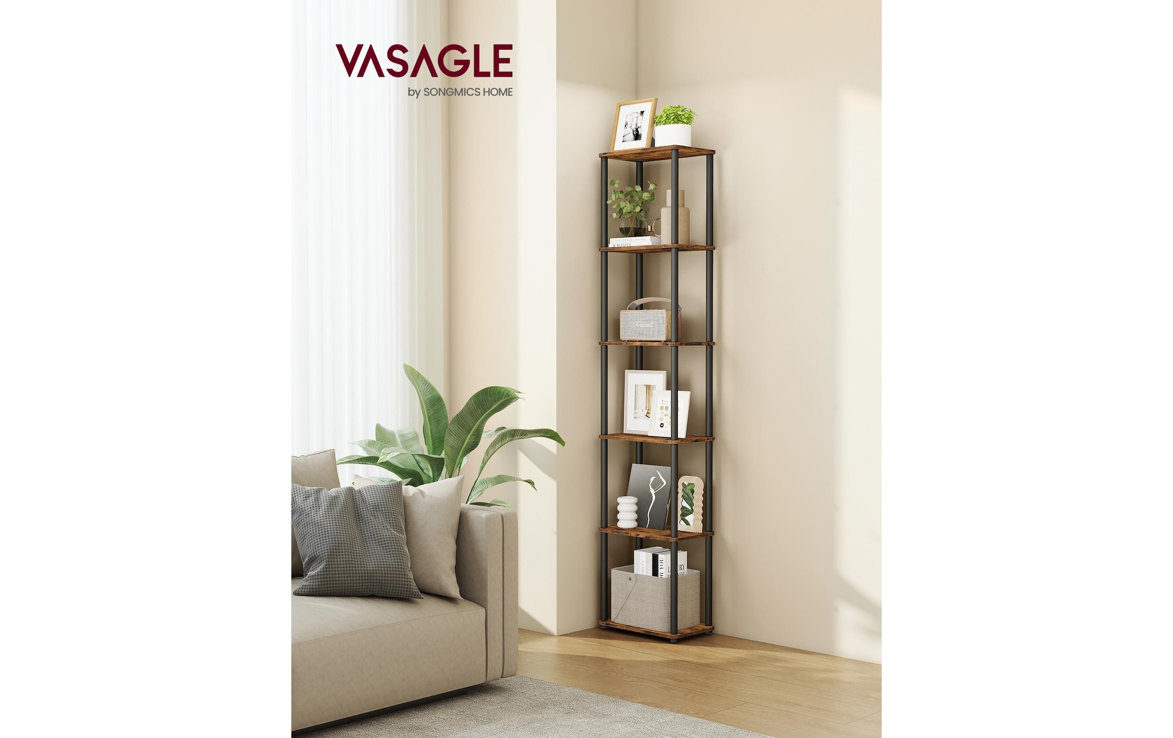 VASAGLE Étagère »38 x 23,8 x 173 cm« Vielseitiges Standregal mit sechs Ebenen im Industriedesign