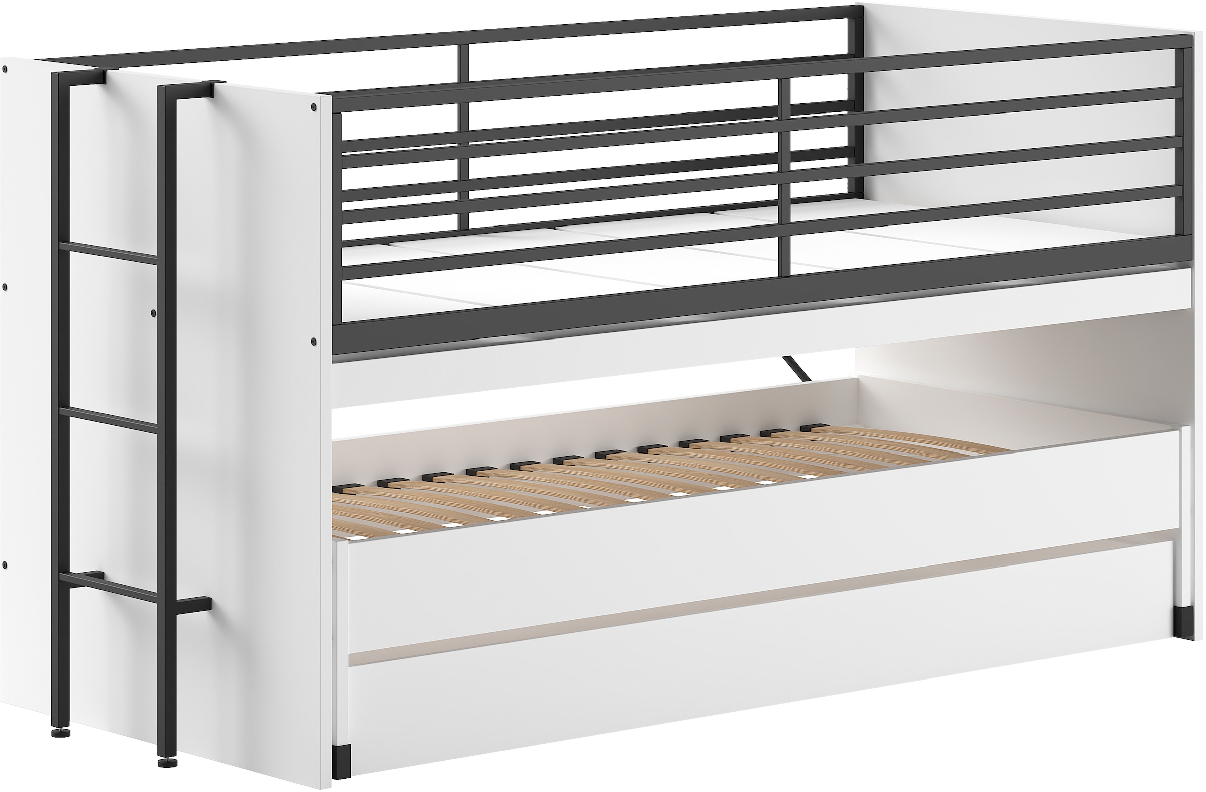 Vipack Lit superposé »praktisches Etagenbett mit viel Funktion, 2 Dekore zur Wahl« L/H/P env. 219x114x98 cm, échelle métal et protection anti-chute noire,  pour petits espaces, 2 surfaces de couchage, tiroir-lit, incl. bureau