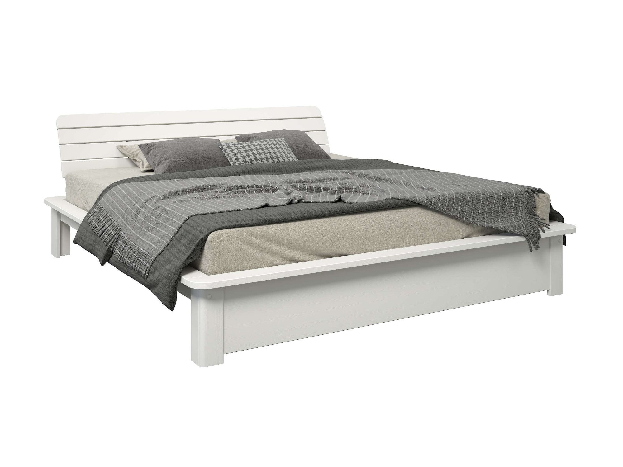 GOODproduct Lit en bois massif »Antri, Futonbett, ergonomisch geformtes Kopfteil, stilvolles Design« Rahmen zur Ablage von Smartphone, mit Lattenrost, Bettkasten optional