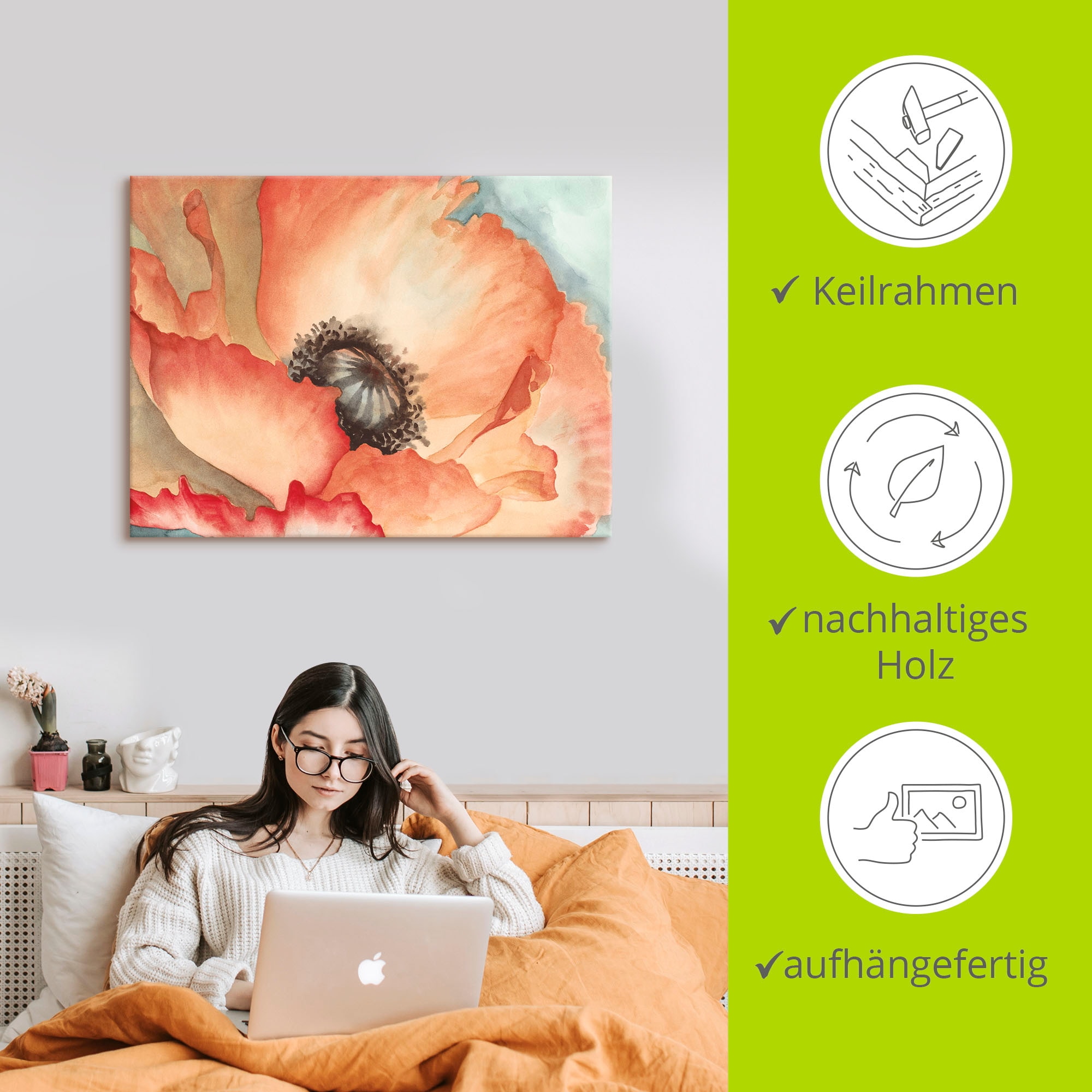 Artland Fresque murale »Wasserfarben Mohn II« 1 cuis tlg. als Leinwandbild in verschied. Grössen