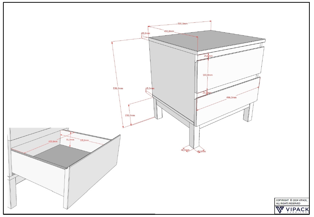 Vipack Set de chambre d'adolescent »Set best. aus Einzelbett 90/200, Nachtkonsole, Kleiderschrank 2-trg.« 3 cuis tlg. design épuré, surface laquée facile d'entretien en blanc