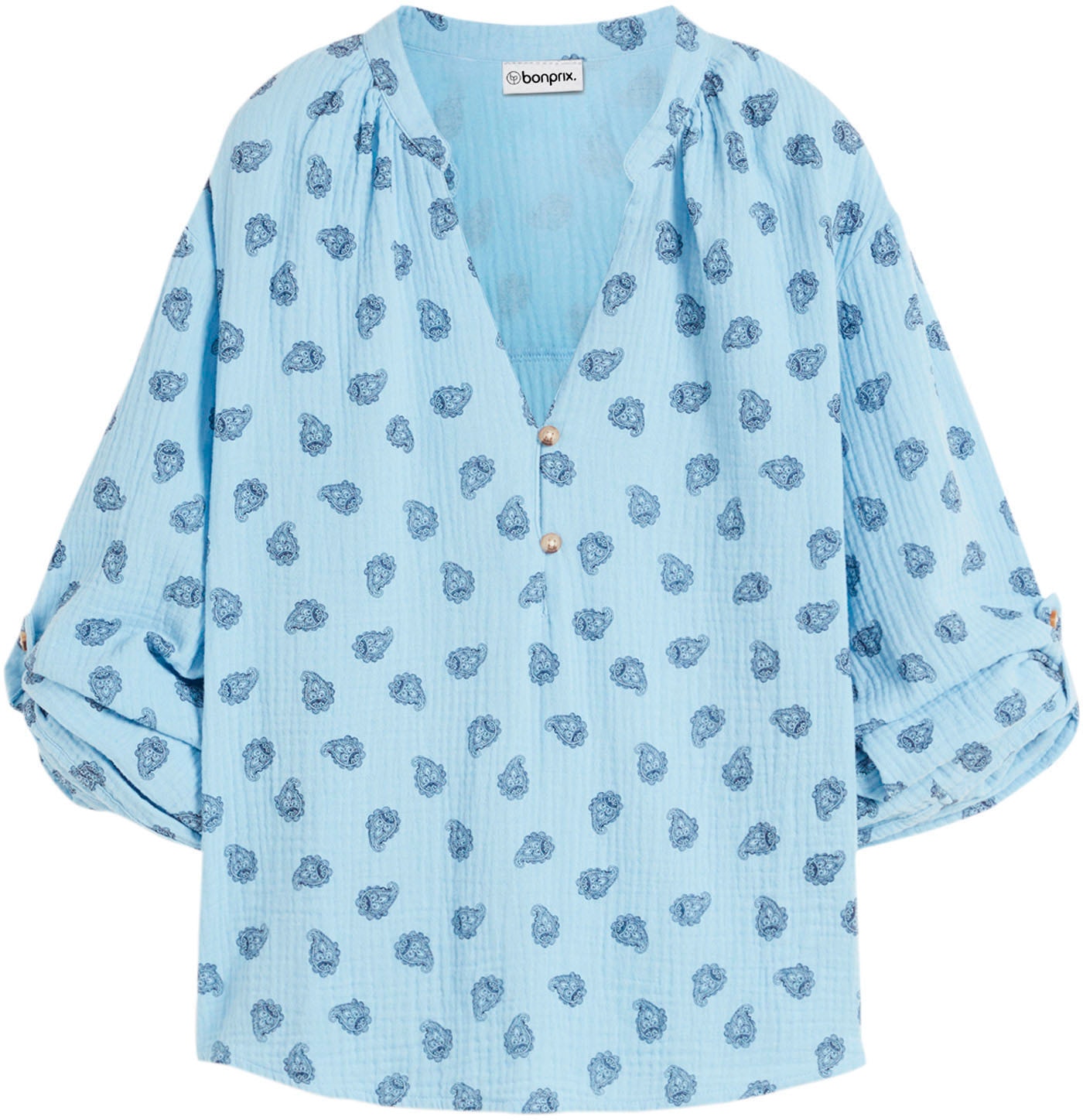 bonprix Blouse à manches longues »Oversize-Bluse aus luftigem Musselin« Oversize-Passform, für den Alltag, aus Musselin, mit V-Ausschnitt