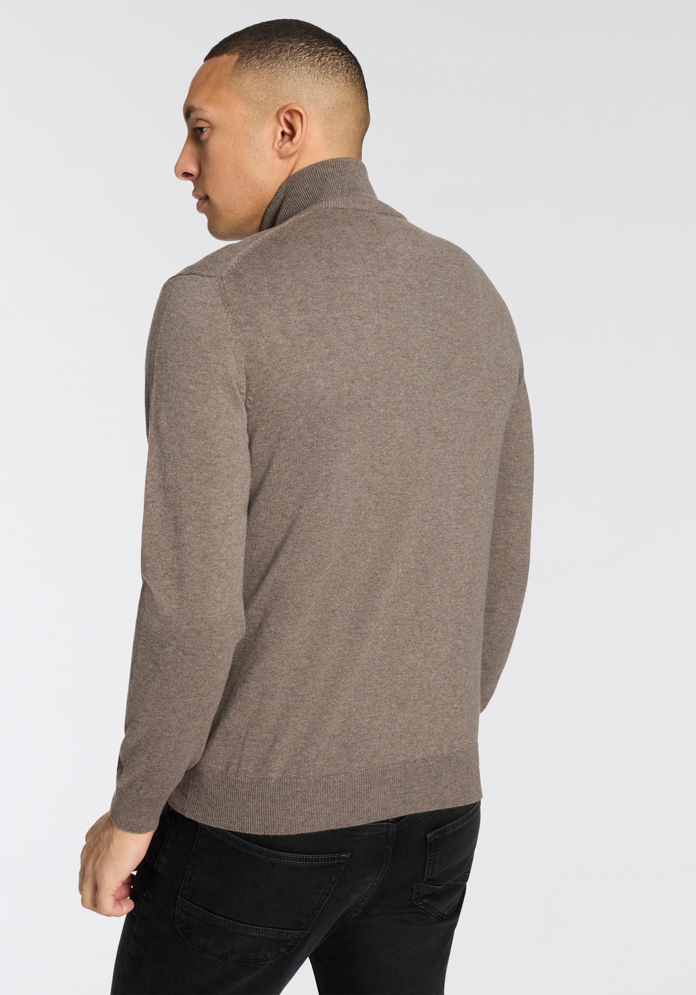 Gant Pull à col montant »COTTON/WOLL HALF ZIP« mit Rippstrick-Details, normale Passform