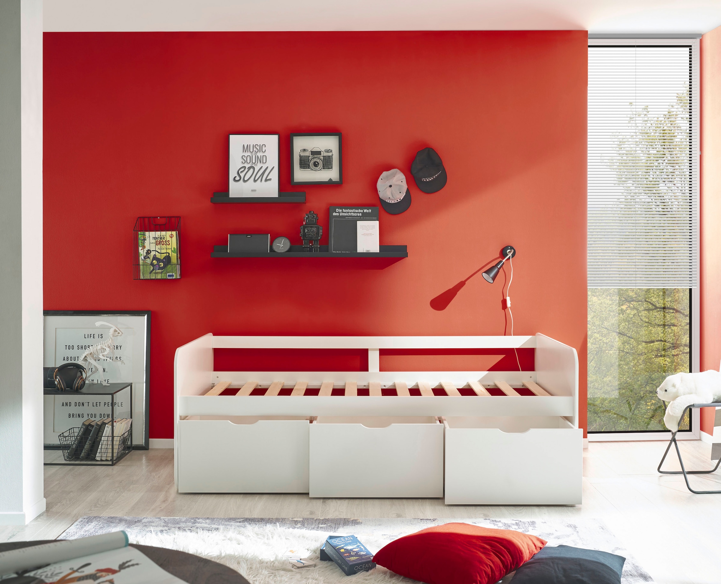Begabino Lit de rangement »Eino Bett, Einzelbett« comprend 3 tiroirs coulissants