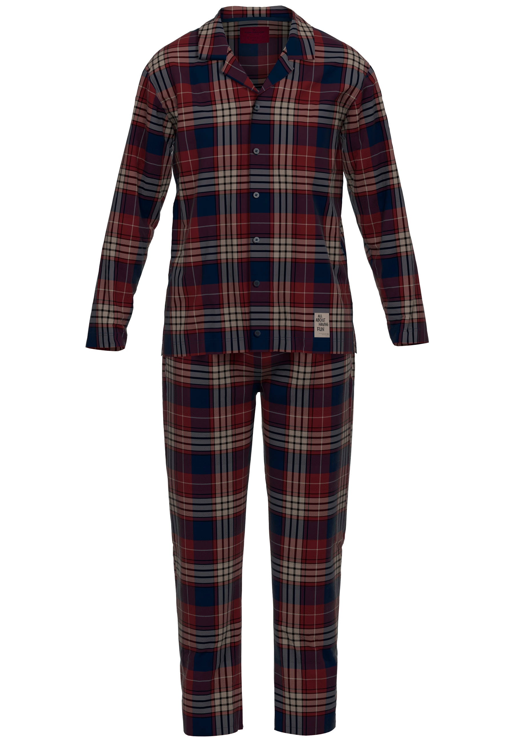 TOM TAILOR Pyjama »Rhodos« 2 pièces Langarm, Rundhalsausschnitt, mit Knöpfen, kariert, Baumwolle