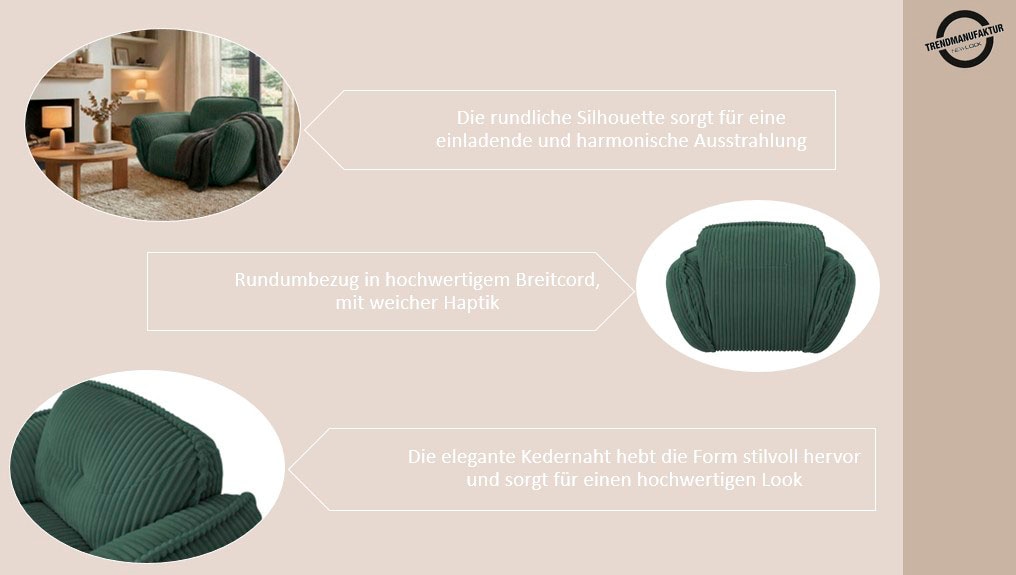 TRENDMANUFAKTUR Sessel »Be Fluffy, mit Rundumbezug, moderner breiter Kedernaht« mit softem Sitzkomfort, in hochwertigem Breitcord mit weicher Haptik