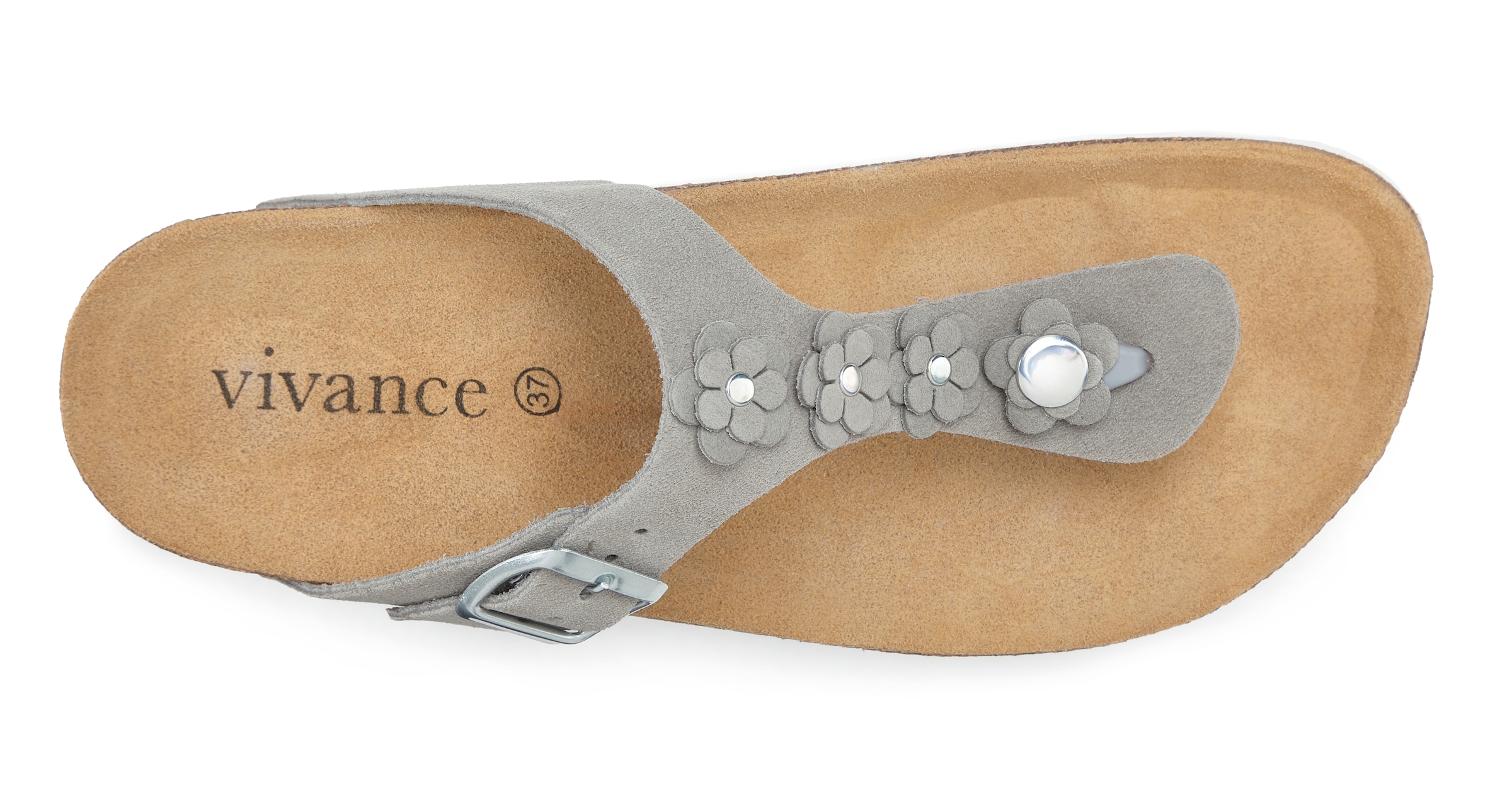 Vivance Pantolette »Mule, Sandale, offener Schuh, Sommerschuh,«  aus Leder mit Korkfussbett und Blüten-Applikation