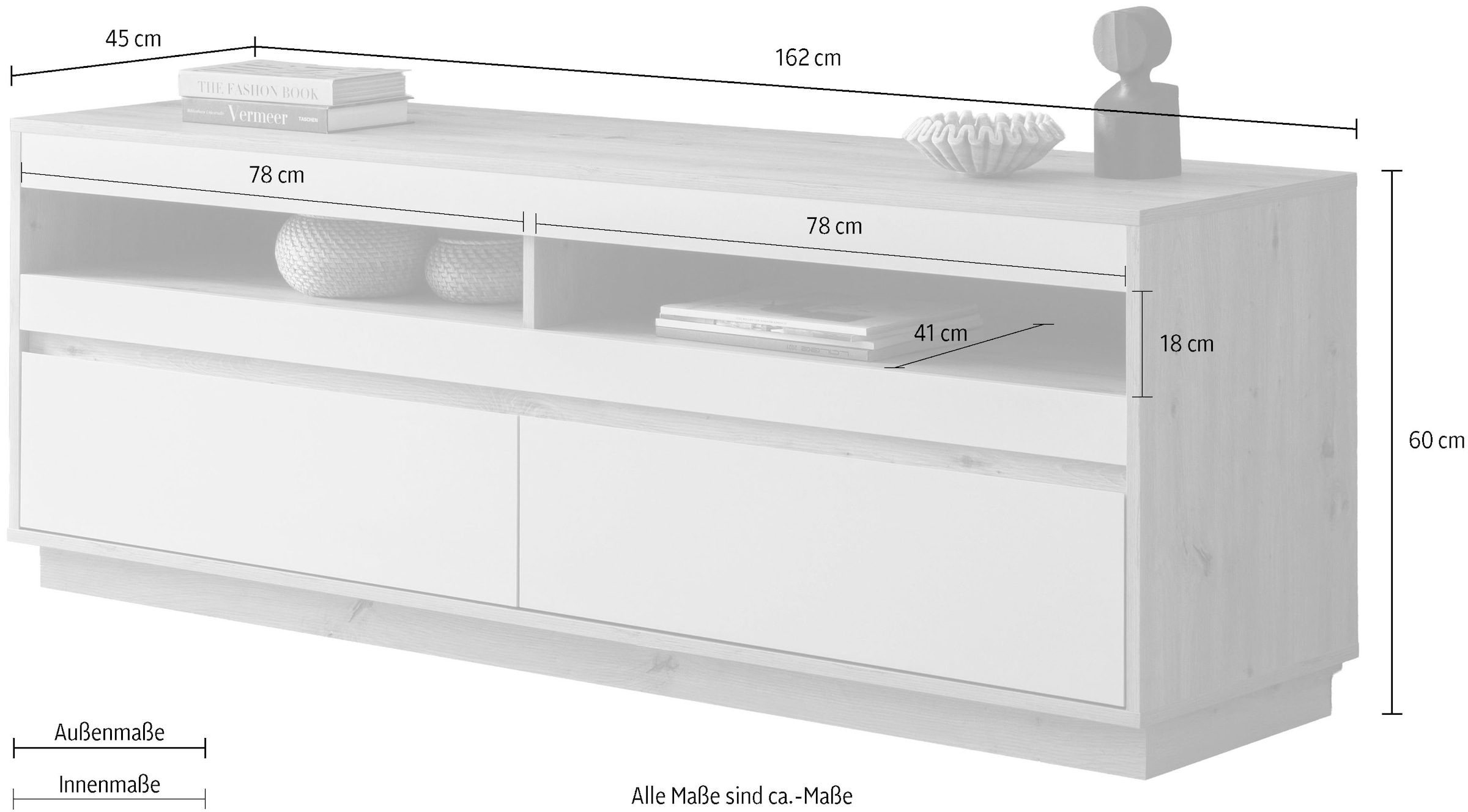 Home affaire Table basse »Sonora, moderner TV-Unterschrank, Kommode in Eiche Artisan, TV-Schrank« filigrane Rahmenoptik, ausreichend Stauraum, vielseitig einsetzbar