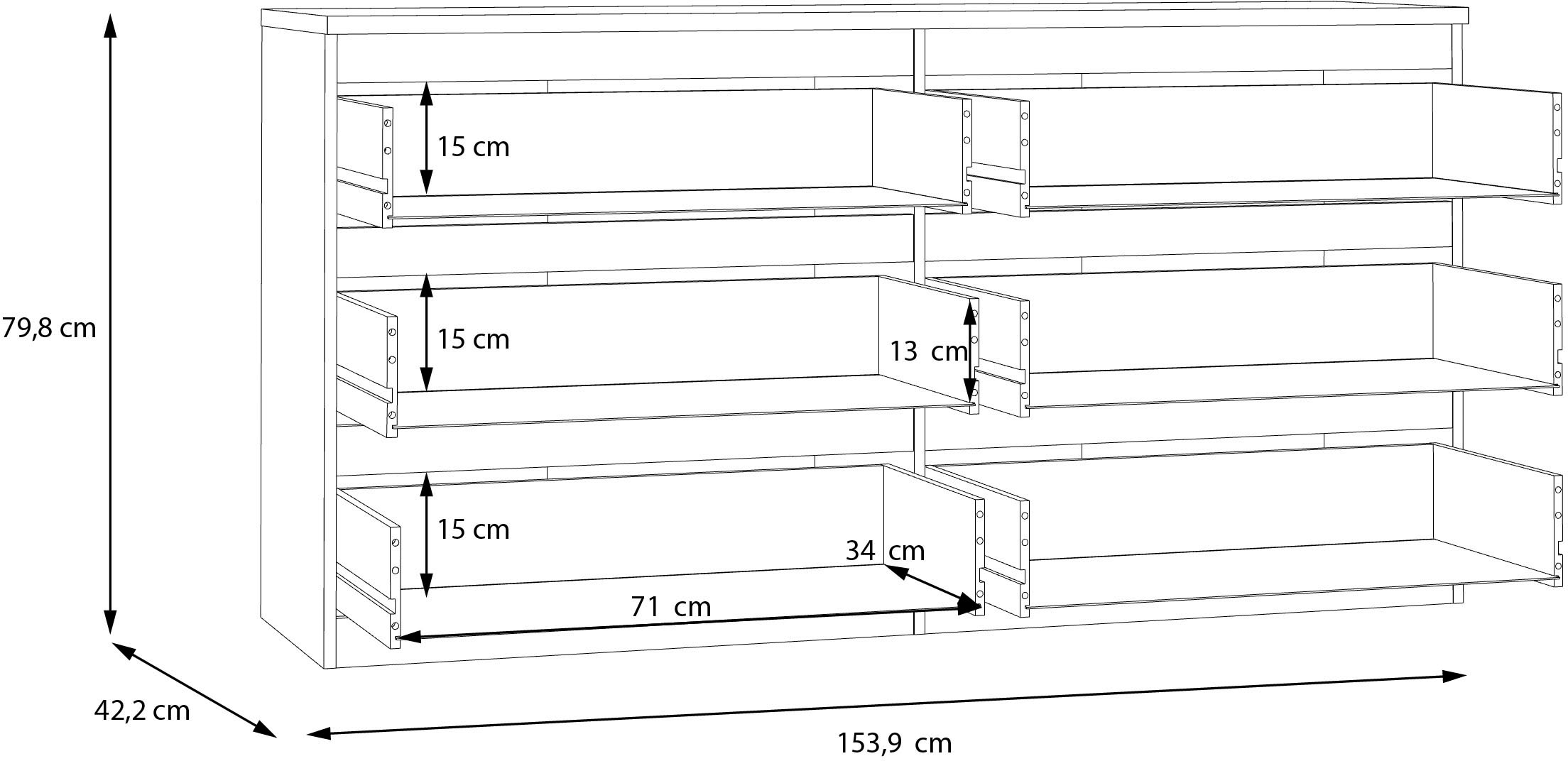 FORTE Commode »Edmore« grand commode, façade sans poignée, espace de rangement, 6 tiroirs