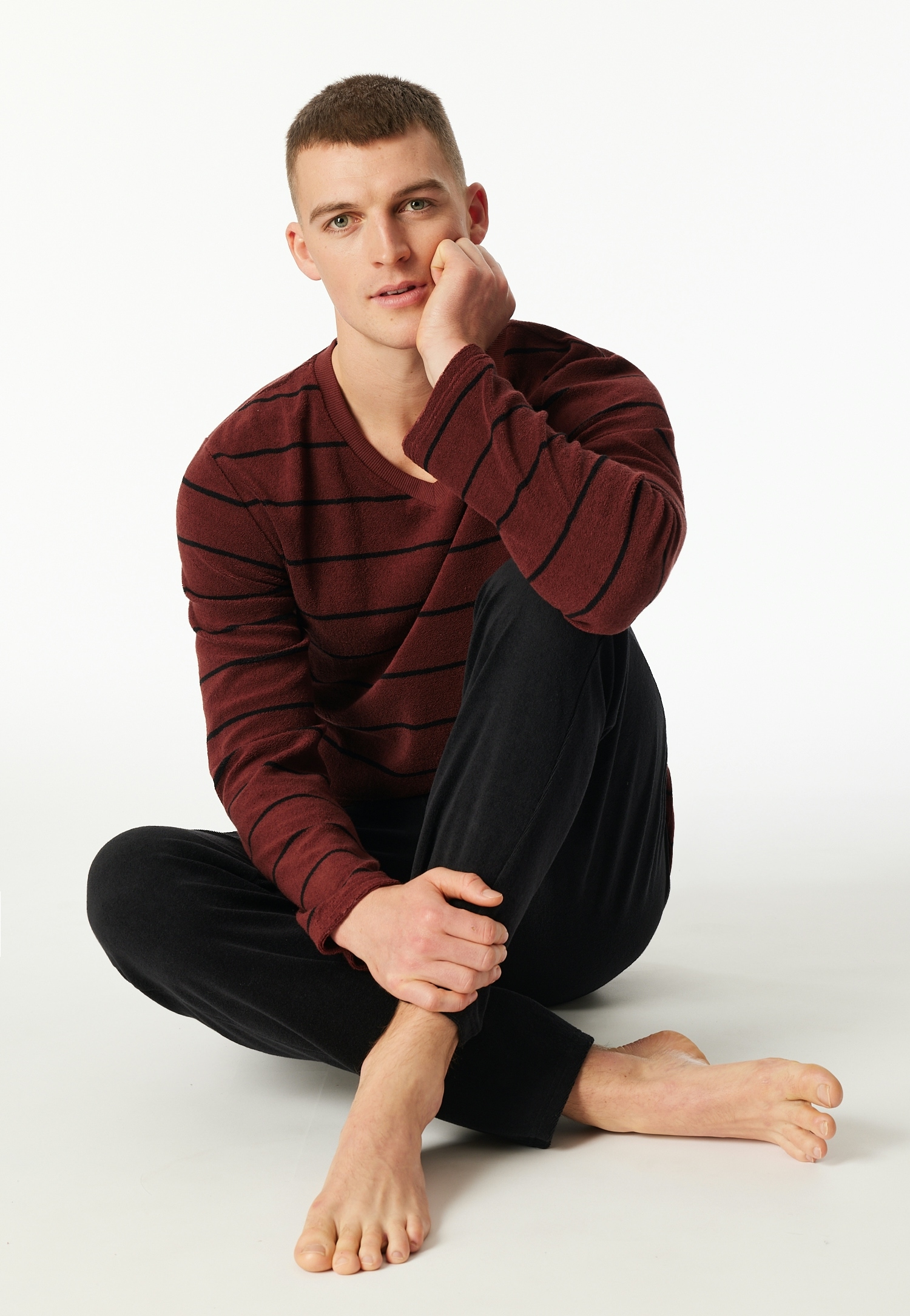 Schiesser Pyjama »Casual Nightwear« 2 pièces seitliche Taschen, wärmend, Frottee, V-Ausschnitt, Langarm