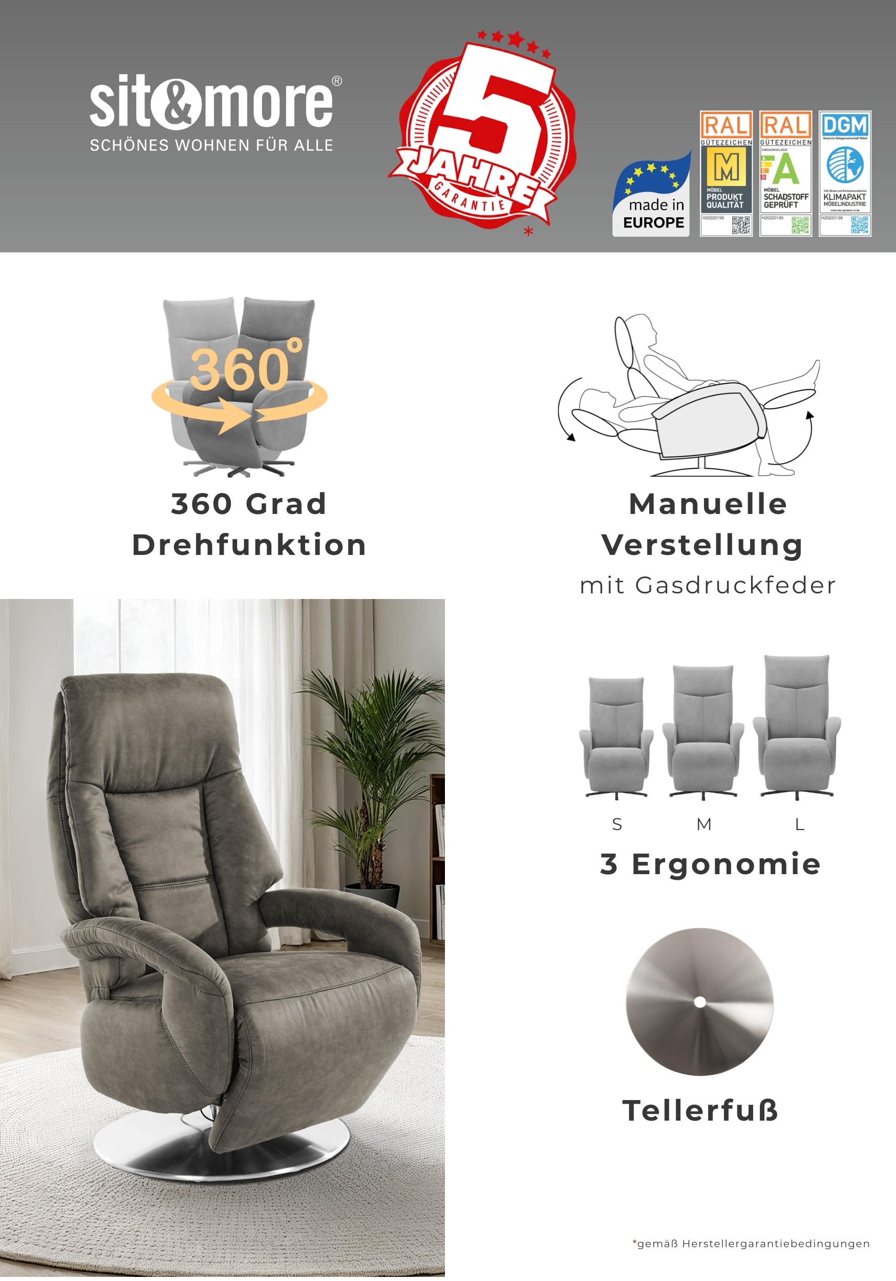 sit&more Fauteuil TV »Enjoy« en taille S, ou M, ou L, au choix avec moteur et aide à se lever