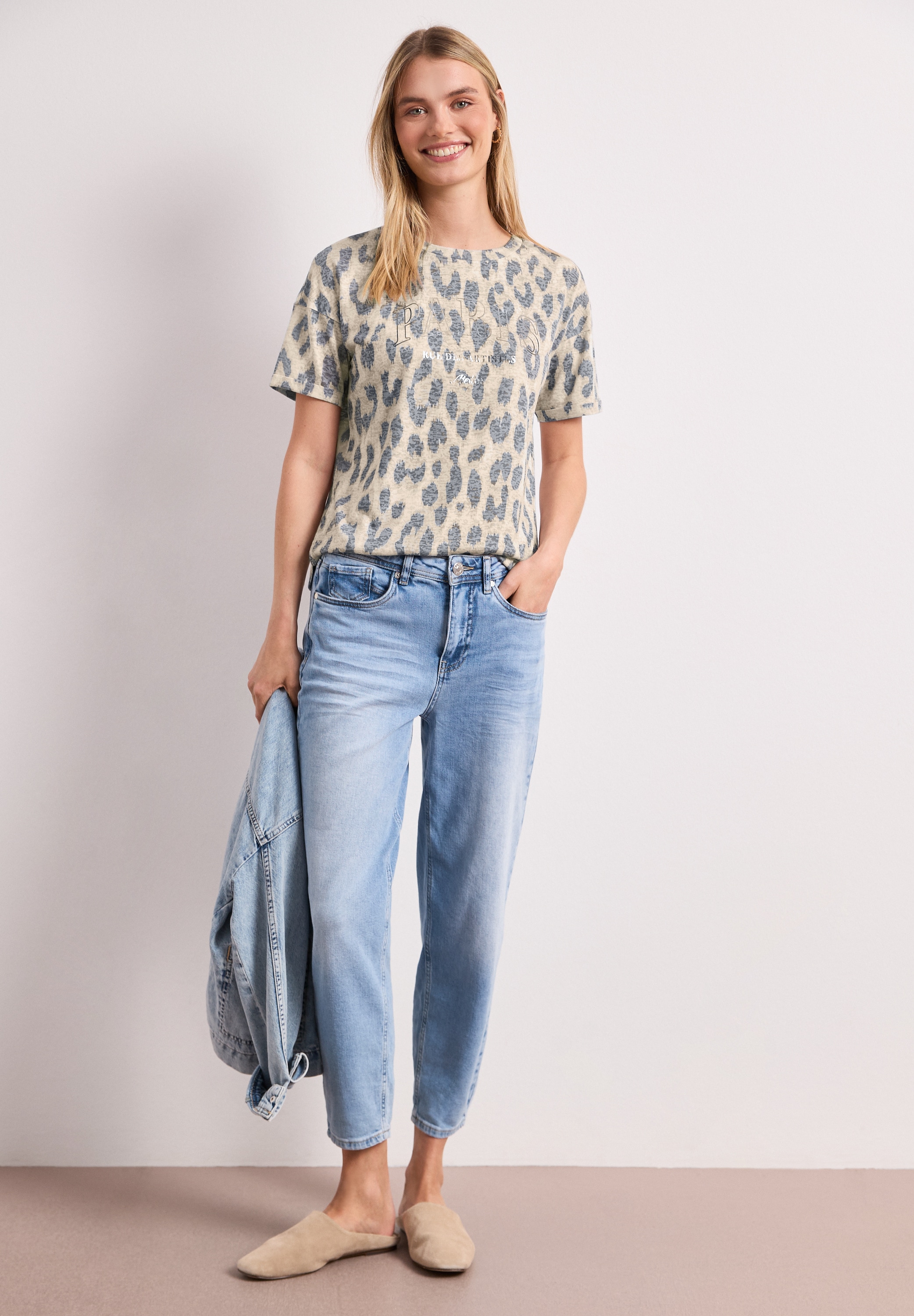 STREET ONE T-shirt à manches courtes Sommershirt im Ausbrenner-Look mit Leo-Print