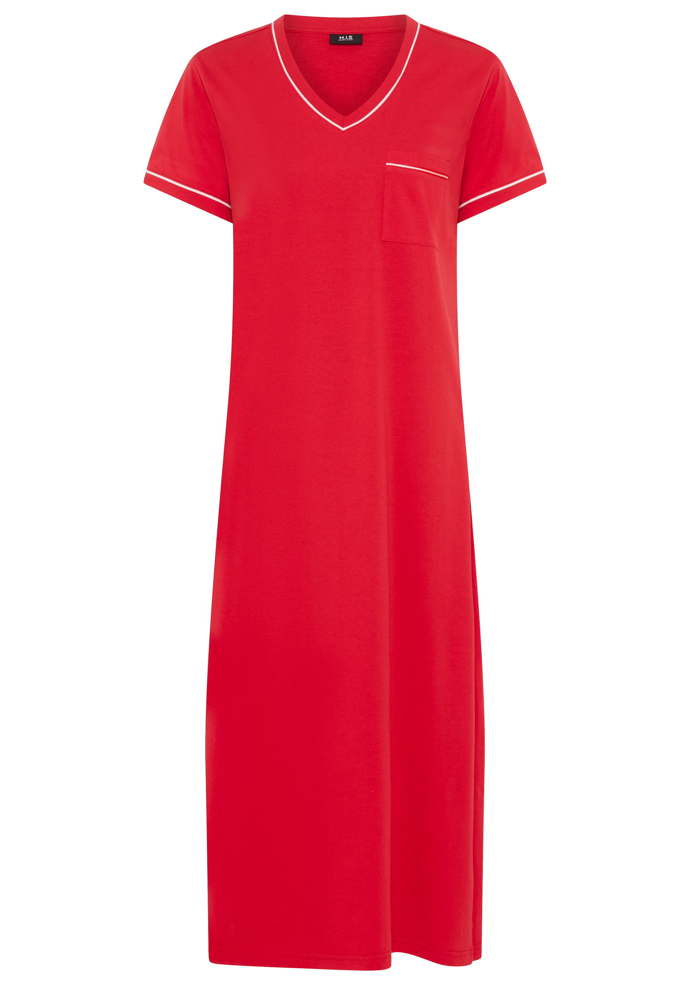 H.I.S Chemise de nuit 1 tlg. Poche poitrine avec des bordures passepoilées de couleur contrastante