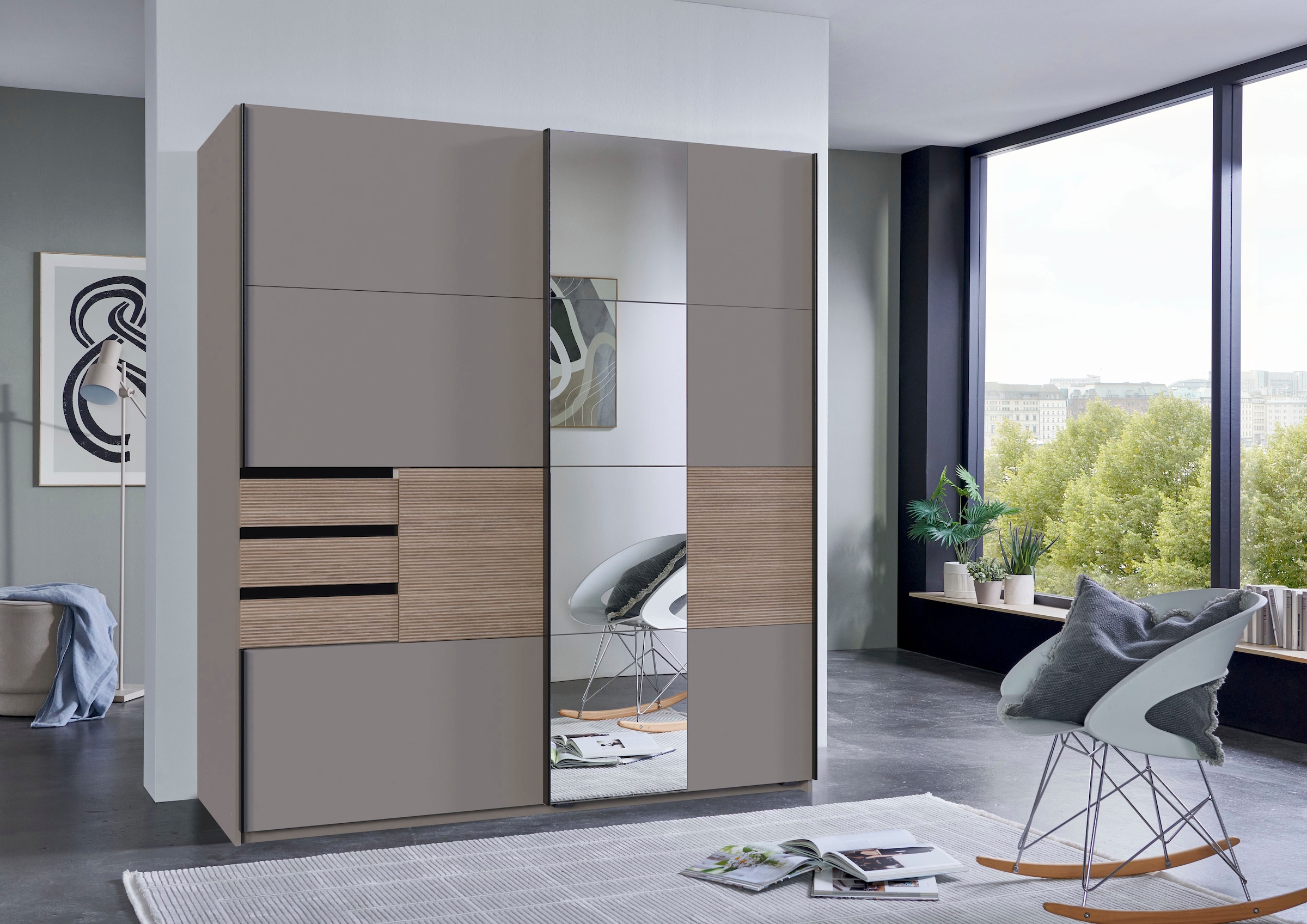 Wimex Schwebetürenschrank »Bremen in der Breite 180cm, wahlweise mit Spiegel« mit moderner Multiplex Optik, inkl. Schubladen