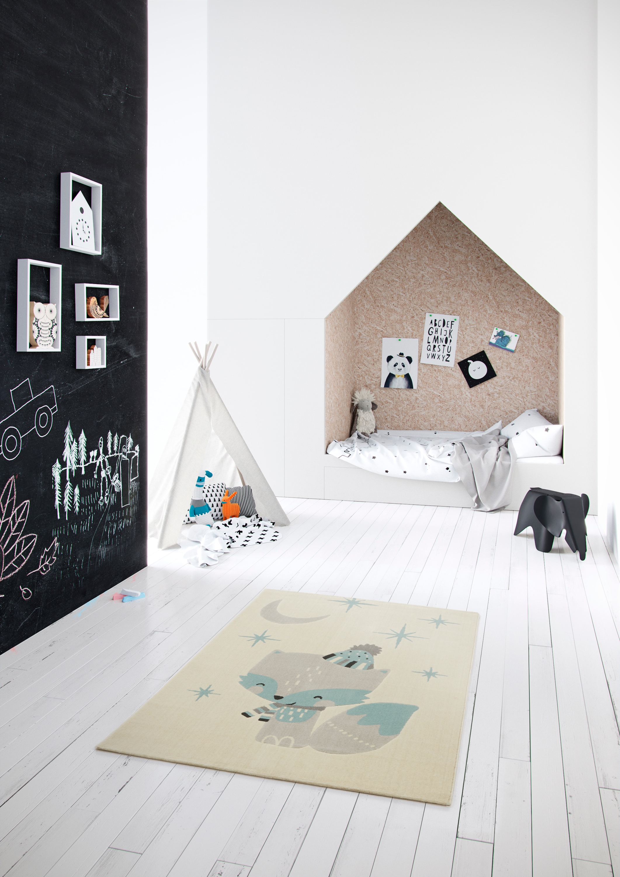 Primaflor-Ideen in Textil Tapis pour enfants »COCOON - Sternenfuchs« Rectangulaire 6 mm Höhe Poils courts, motif renard