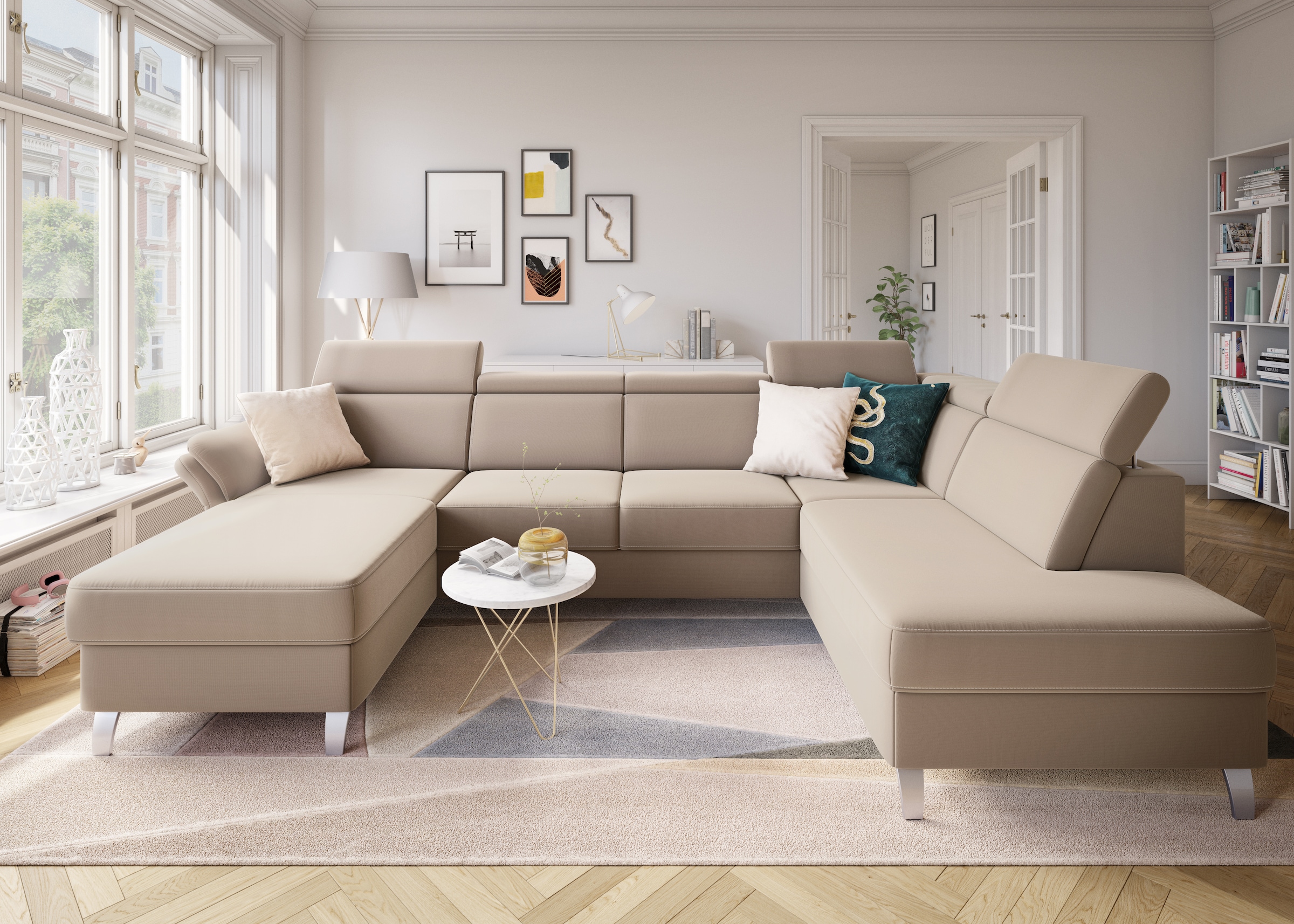 sit&more Paysage de salon »Vincenzo U-Form« inklusive Kopfteilverstellung, wahlweise mit Bettfunktion, Bettkasten