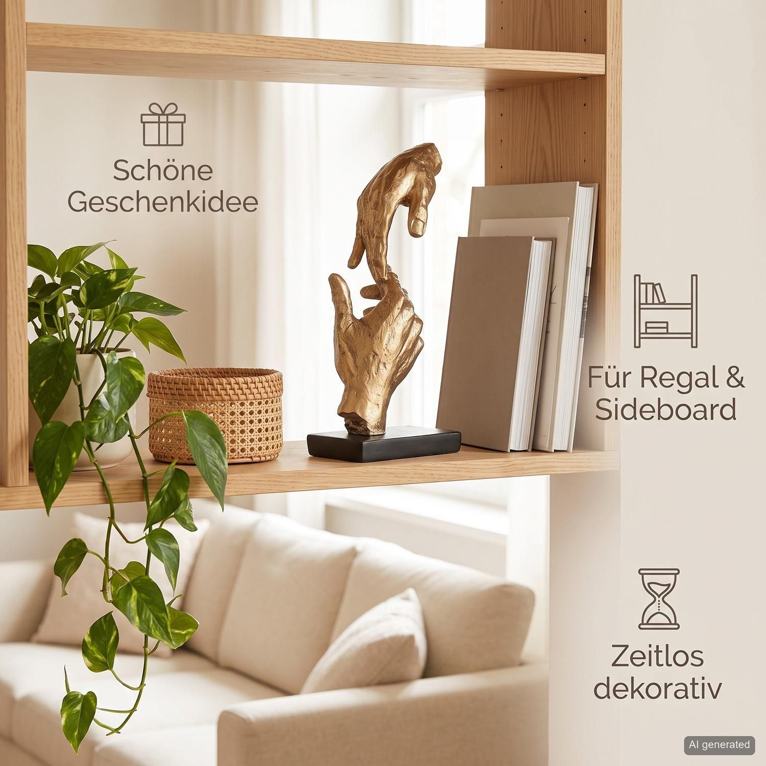 Casablanca by Gilde Figurine de décoration »Skulptur Two Hands, gold/schwarz« objet déco, hauteur 29, mains, avec étiquette à message, salon