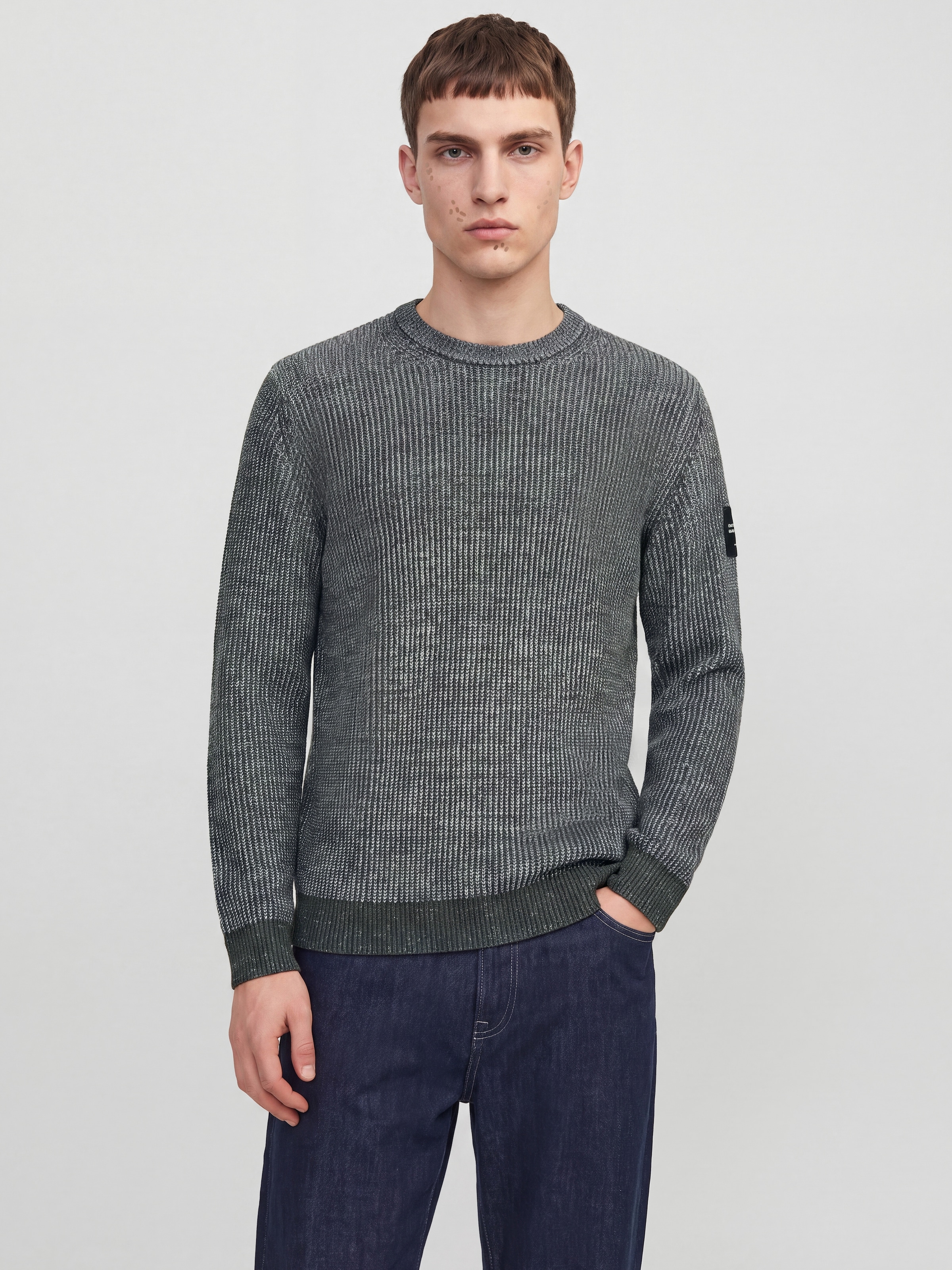 Jack & Jones Pull à col rond »JJCLEVELAND KNIT CREW NECK« Materialmix, normal geschnitten
