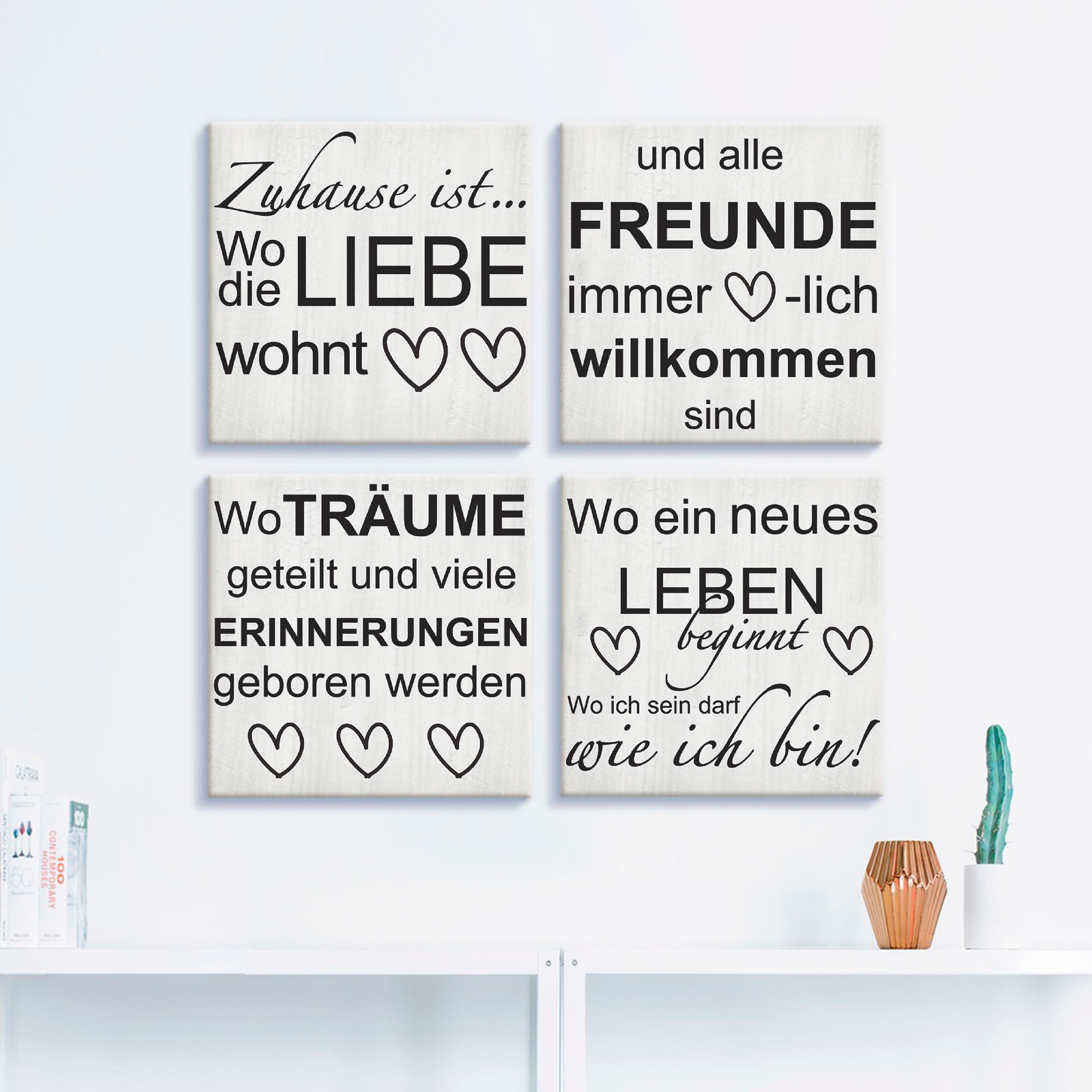 Artland Leinwandbild »Wo die Liebe wohnt 1-4« Sprüche & Texte 4 Stk. tlg. 4er Set, verschiedene Grössen