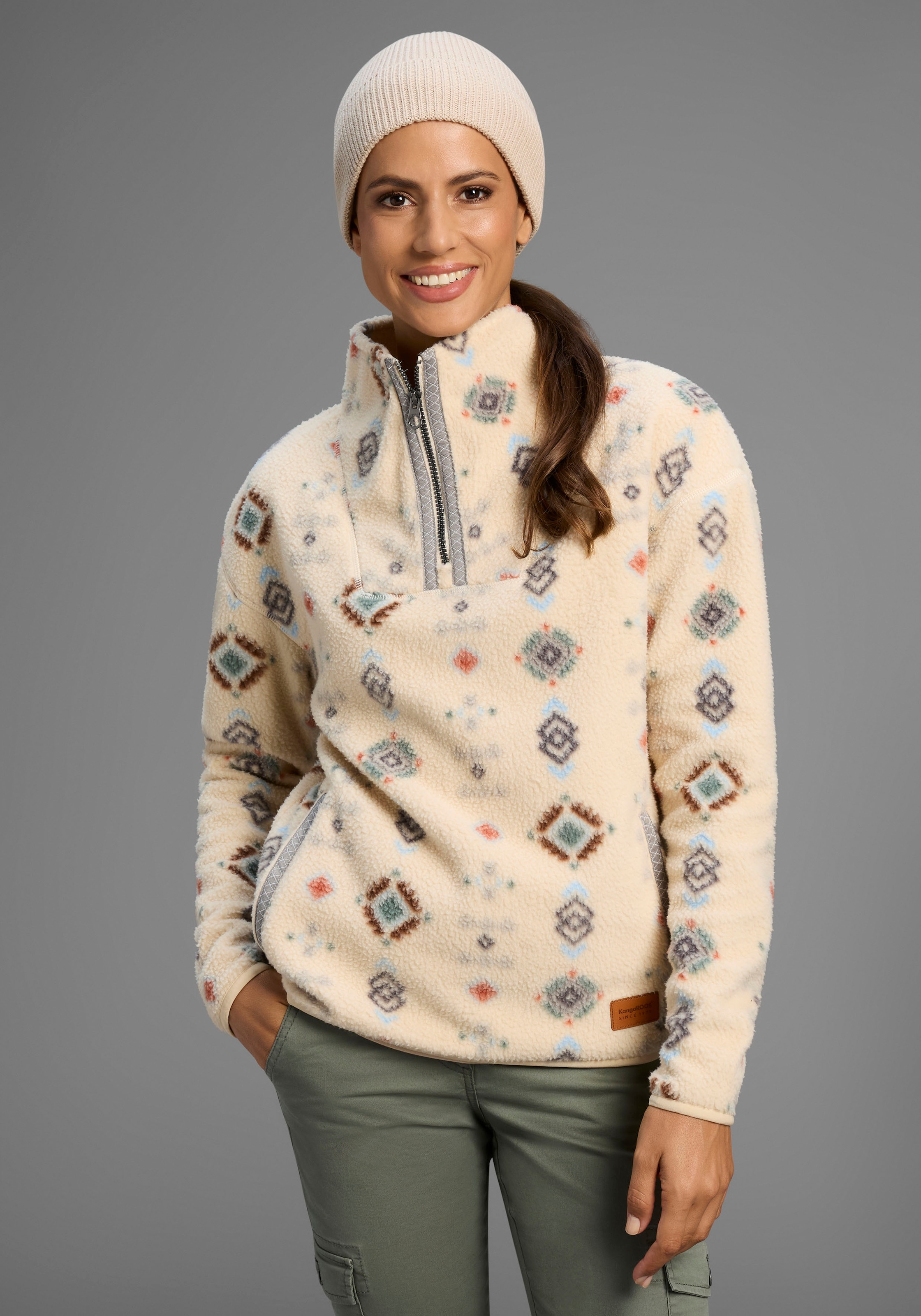 KangaROOS Fleecepullover aus kuscheligem Sherpa Fleece, Half-zip