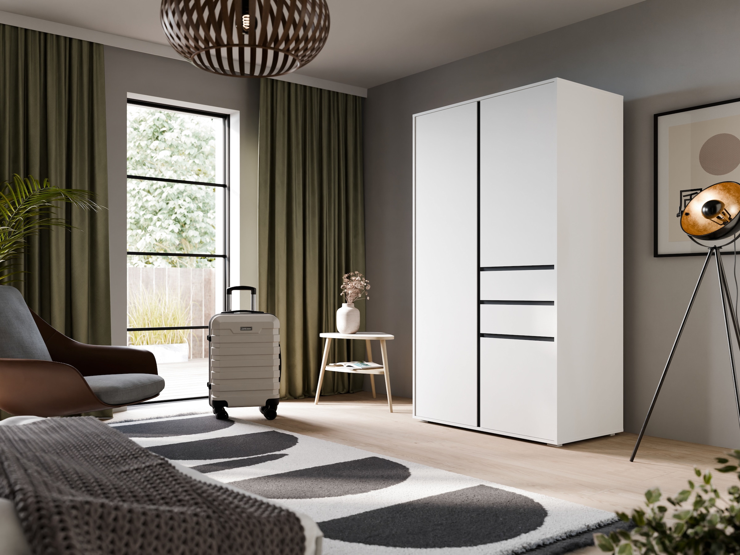 Home affaire Armoires à vêtements »NULA, Schlafzimmerschrank, Garderobe, Schrank« in verschiedenen Ausführungen und Farben erhältlich, 1 cuis tlg. 3 Türen, 2 Schubkästen, 1 E-Boden, 5 K-Böden, 1 Kleiderstange