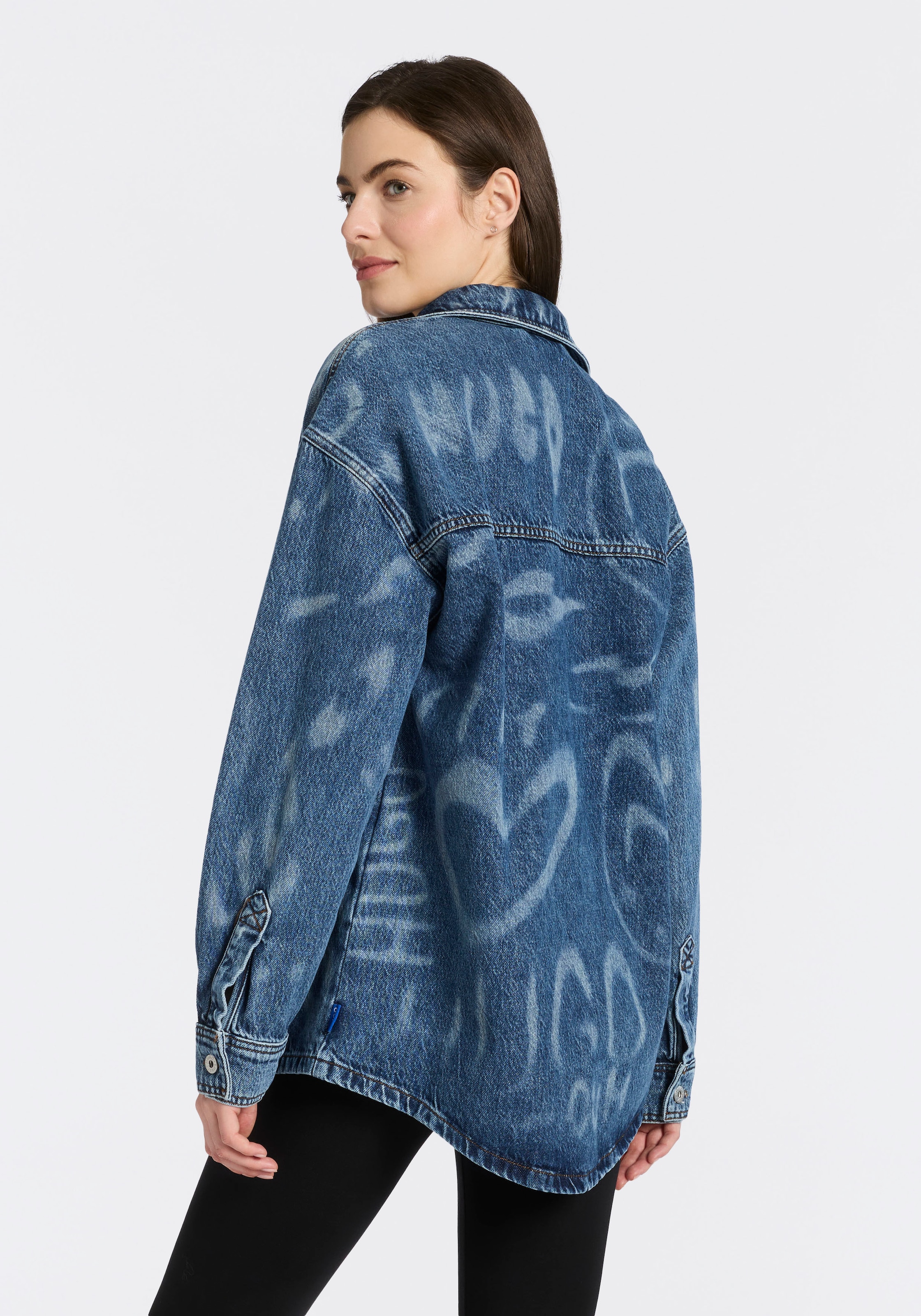 HUGO Blue Hemdbluse »Garesa« Denim mit Laserprint, Oversized Fit