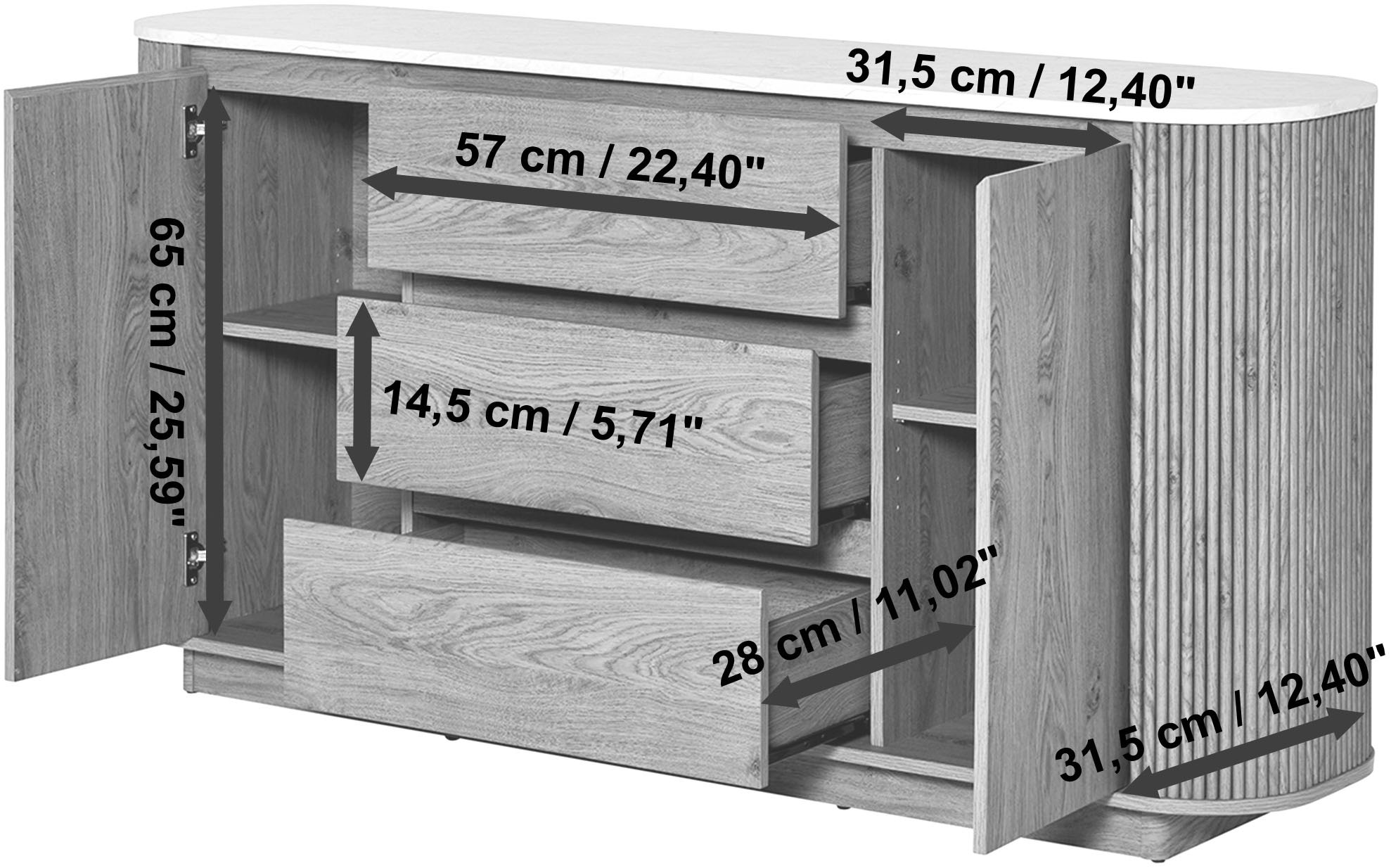 Jahnke Sideboard »GROOVE SB 160« 1 Stk. tlg. Sideboard, abgerundet, Marmor-Look, Breite ca. 159,5 cm