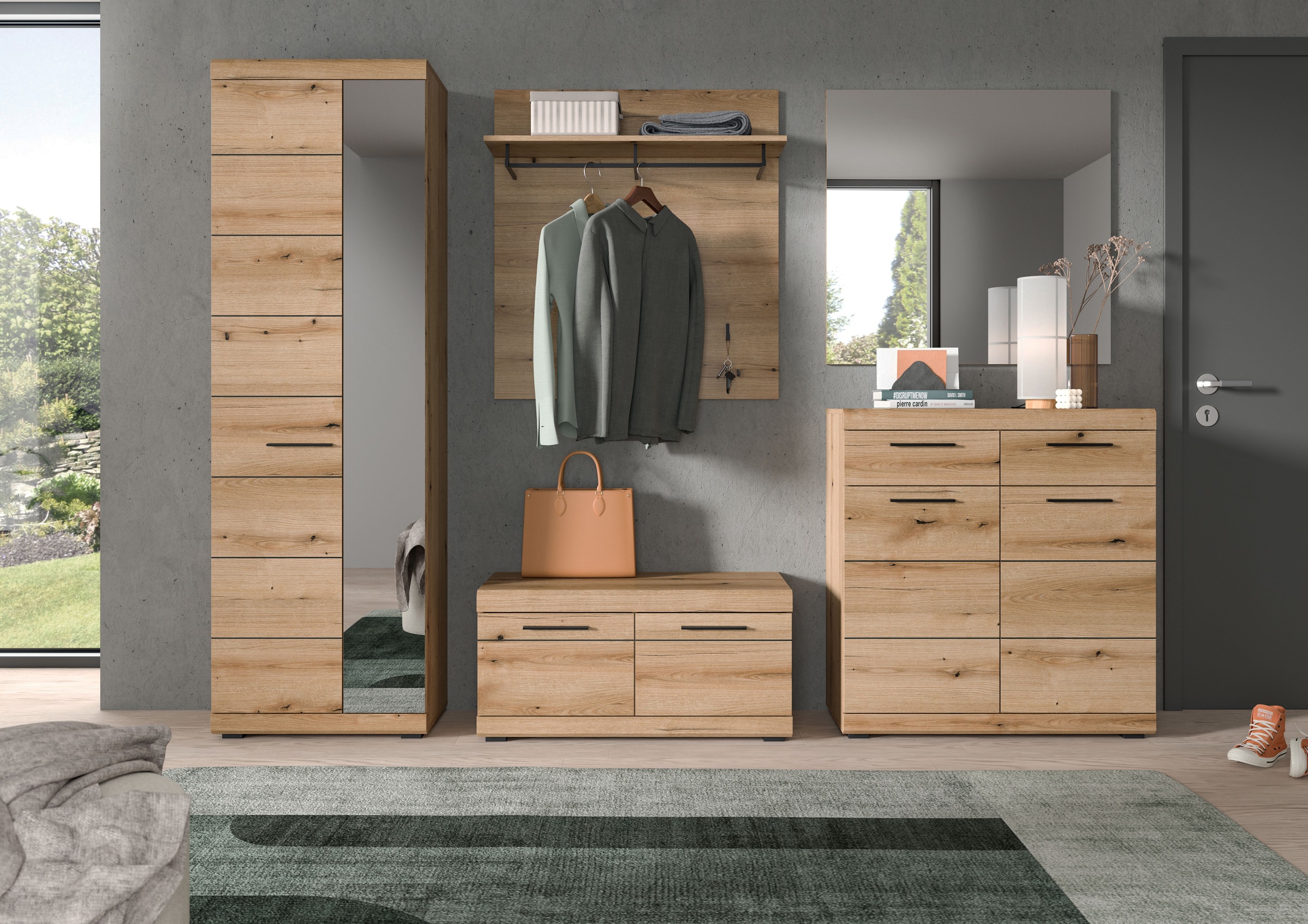 INOSIGN Ensemble de vestiaires »SIENA, Breite 272 cm, 5-teiliges Set, individuell stellbar« Komplett-Set, best.aus: Garderobenschrank, Sitzbank, Paneel, Schuhschrank & Spiegel, 5 cuis tlg.