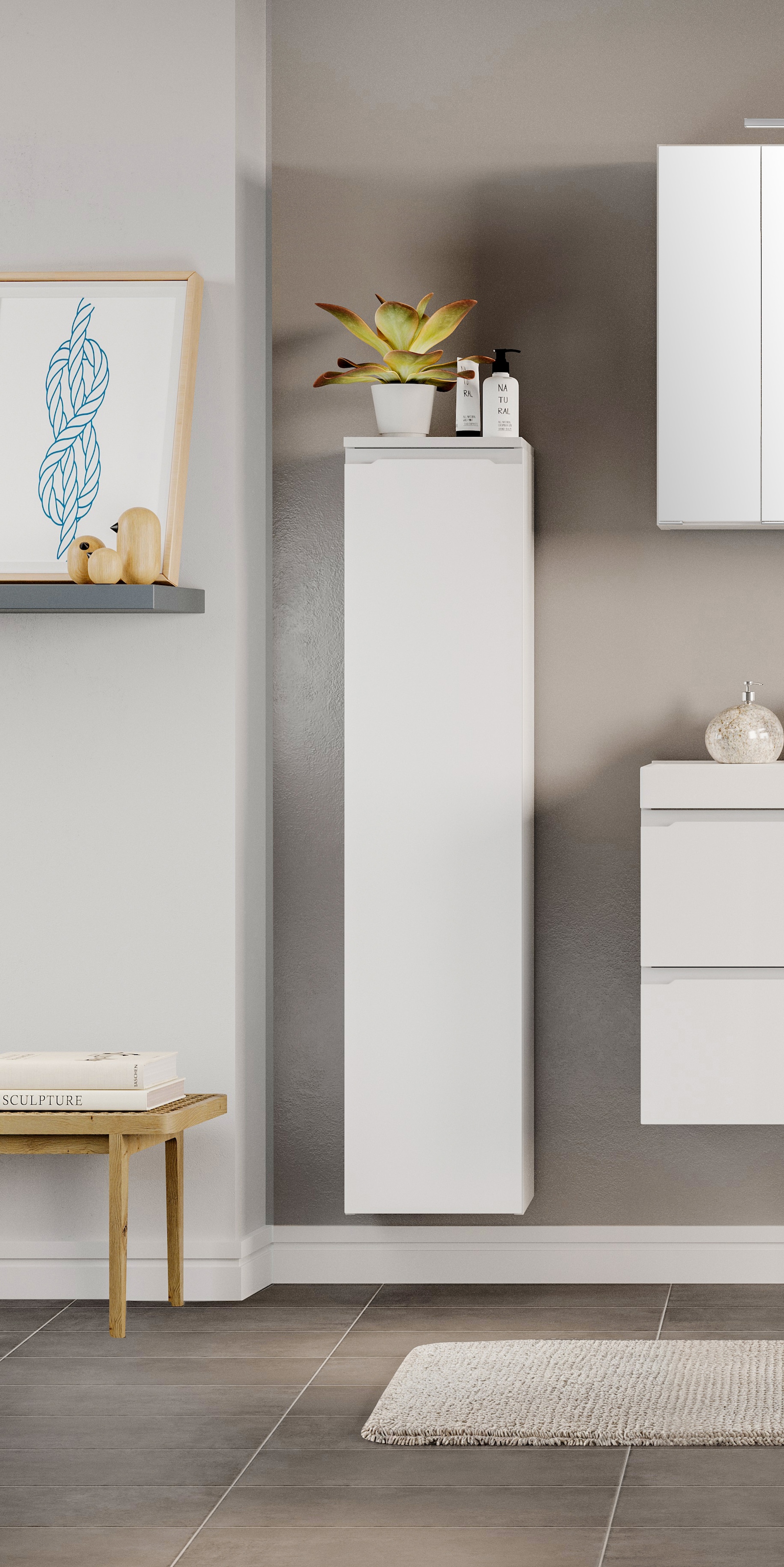 welltime Midischrank »CABO, gedämpfte Scharniere« matt weiss, griffloses Design, reversibel