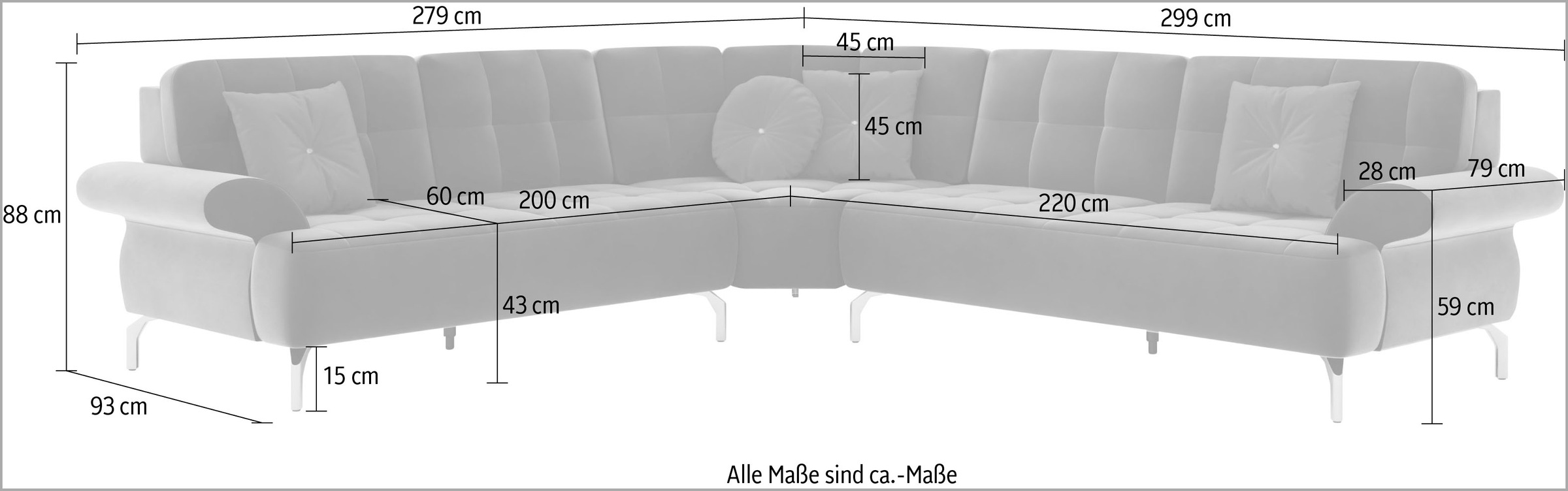 sit&more Canapé d'angle »Orient 1 L-Form« inkl. 4 Zierkissen mit Strass-Stein, goldfarbene Metallfüsse