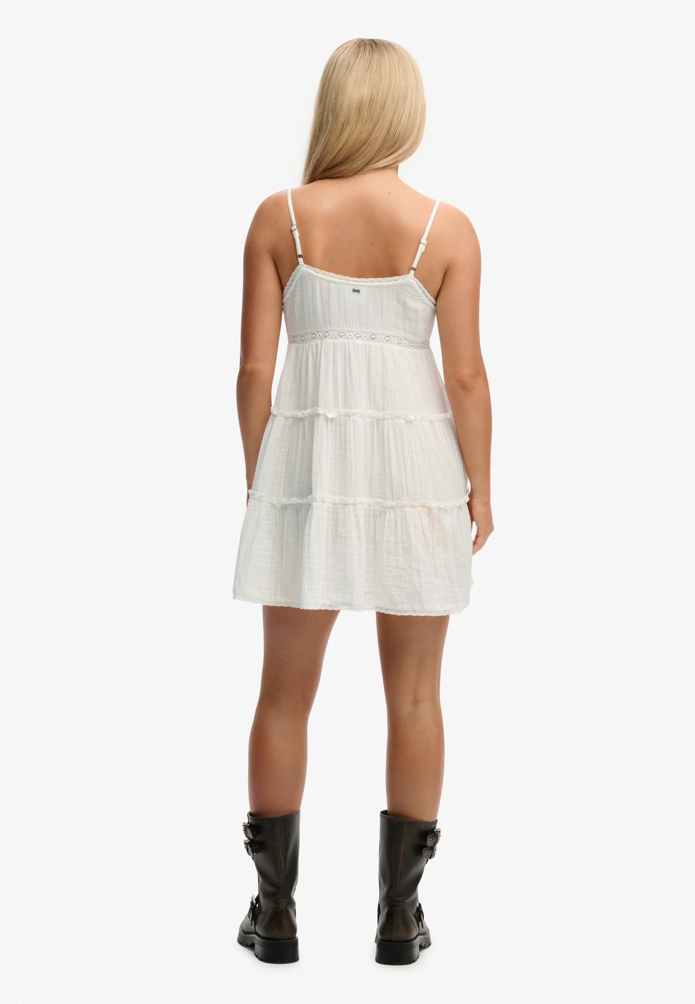 Superdry Robe d'été »CHEESECLOTH TIERED MINI DRESS« en coton, Relaxed Fit, sans manches, tissu tissé facile d'entretien