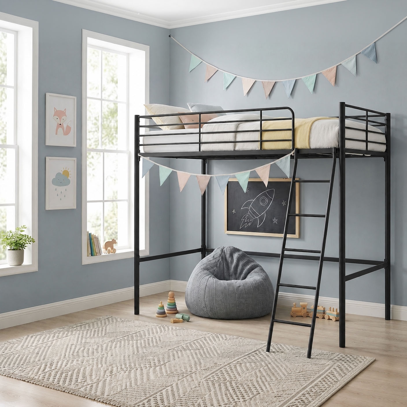 GOODproduct Hochbett »Hayo,  Zeitloses Metallbett, in mehreren Farben« Gesamtmasse (B/T/H) ca. 208/159/186 cm,  inkl. Lattenrost, Absturzsicherung und Leiter aus Metall
