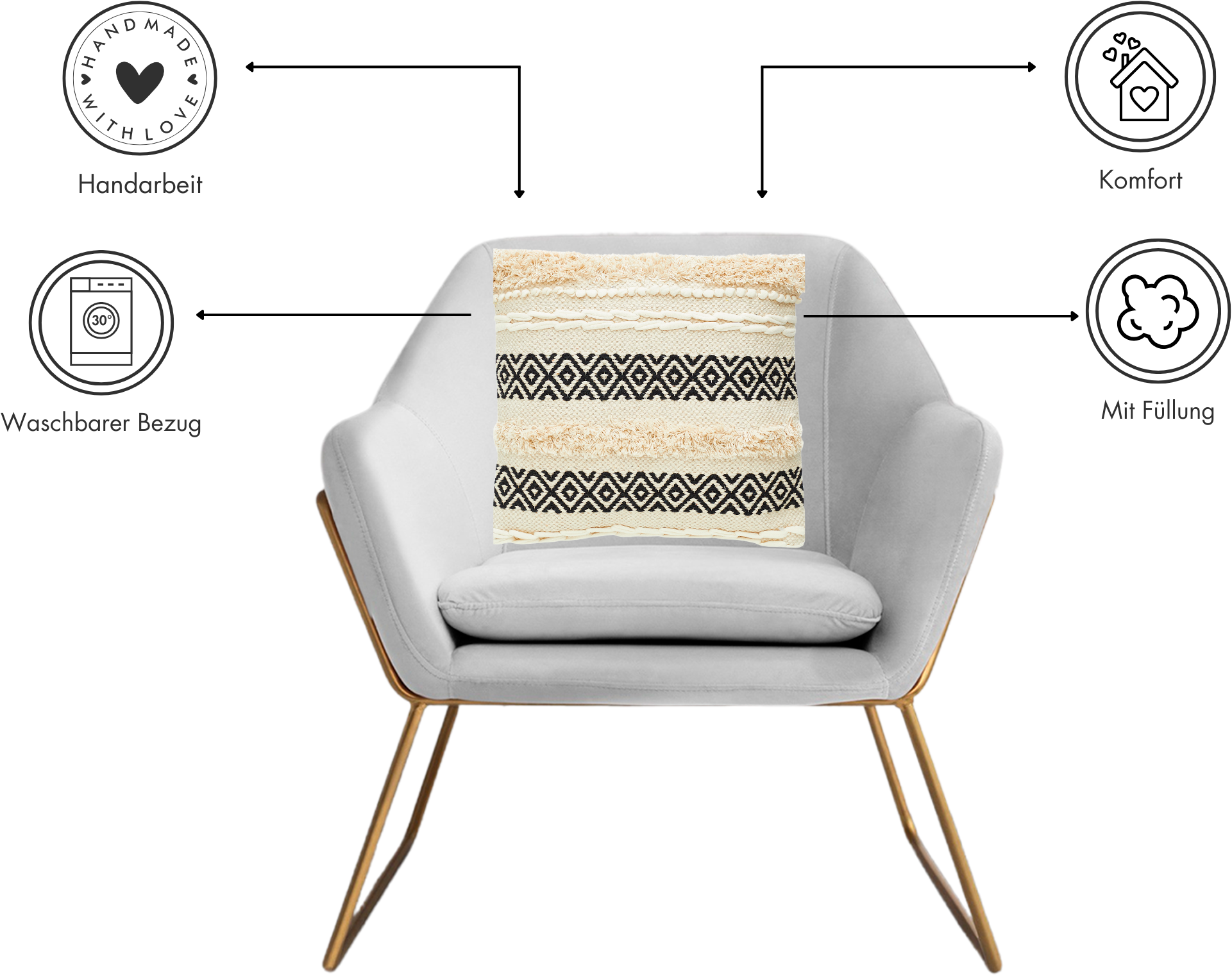 Andiamo Dekokissen »Livia« Ethnomuster, gestreift, Kissenhülle mit Füllung, eckig, 45x45 cm