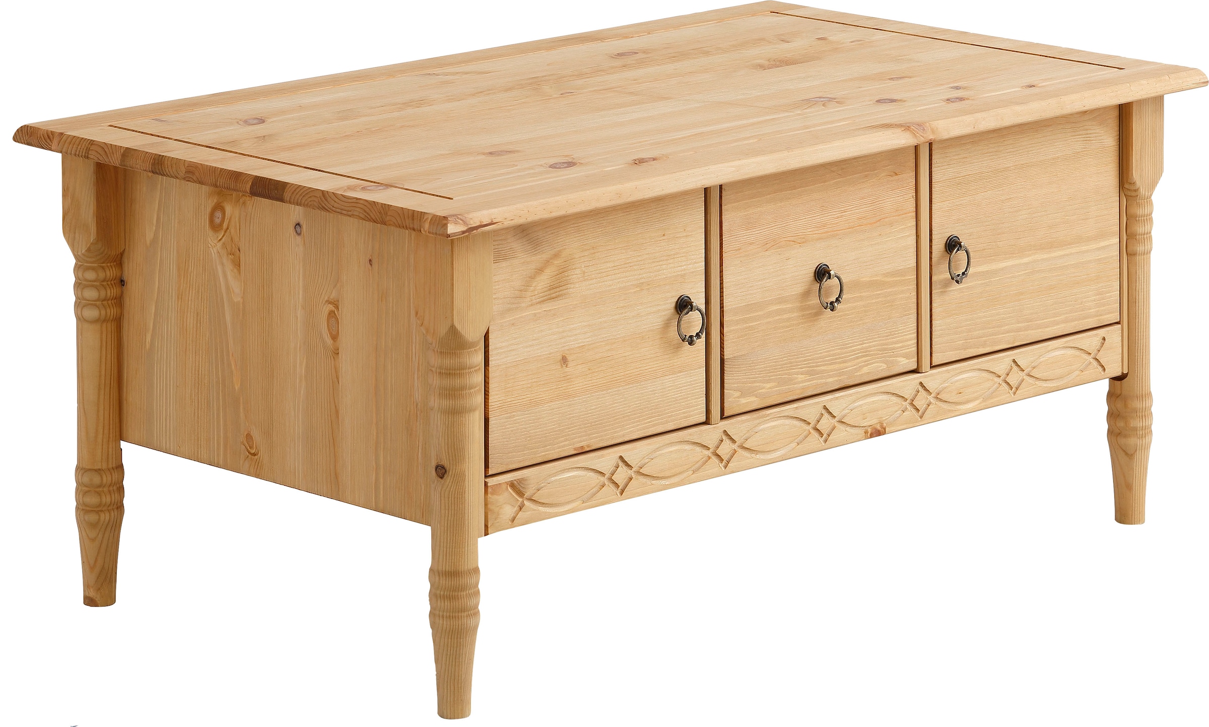 GOODproduct Couchtisch »Indra« aus massiver Kiefer, FSC®, mit Stauraum, dezentes Ornament