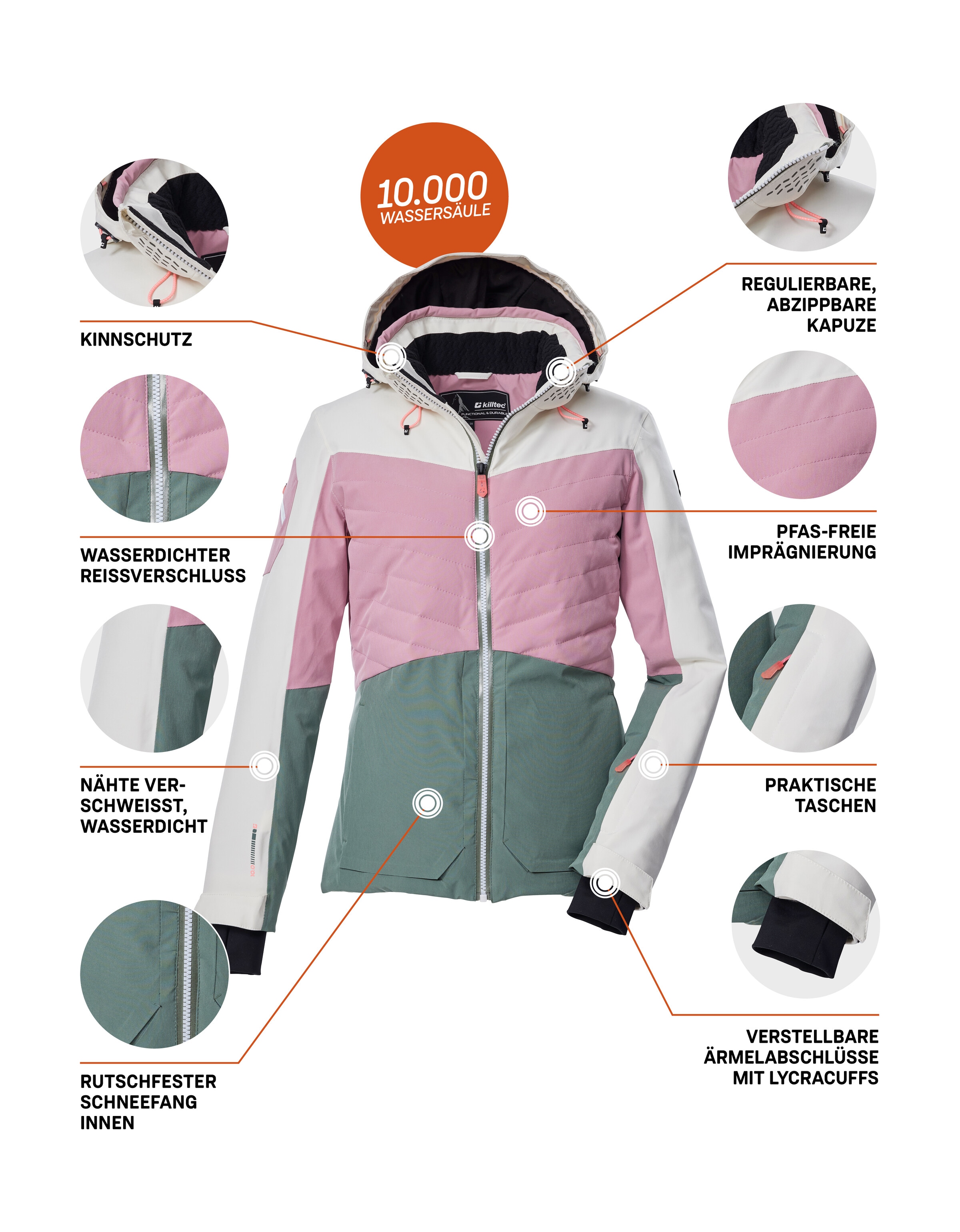 Killtec Veste de ski »KSW 30 WMN SKI JCKT« veste de ski femme : imperméable, respirante, design colourblock