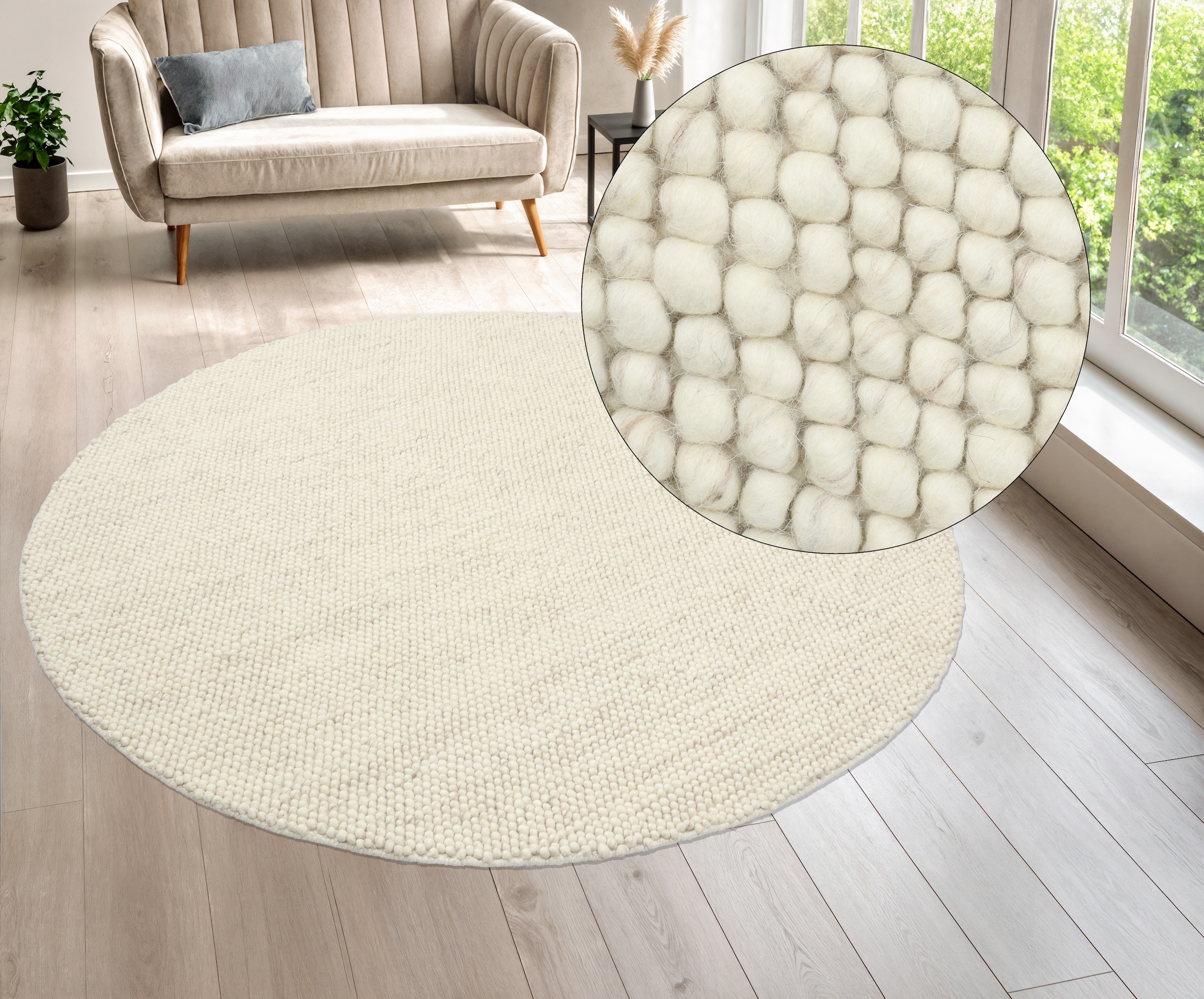 LeGer Home by Lena Gercke Tapis »Ainhoa, handgewebt, Wolle« Rond 12 mm Höhe Teppich, Wohnzimmer, Schlafzimmer, Esszimmer