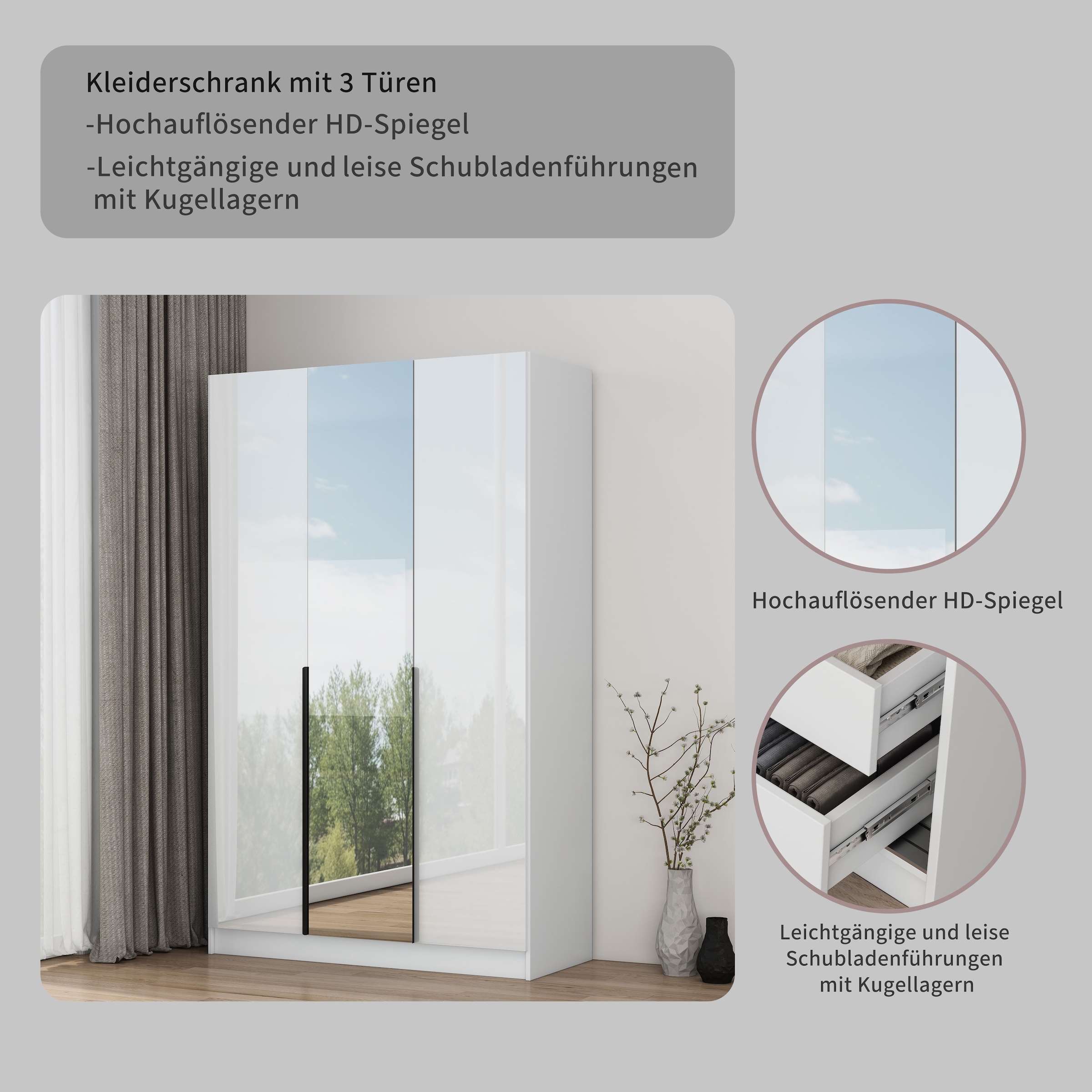 GOODproduct Kleiderschrank »Annor Schlafzimmerschrank Breite 122cm hochglanz Schrank Garderobe« Drehtürenschrank mit perfekter Innenausstattung - elegante Türgriffe