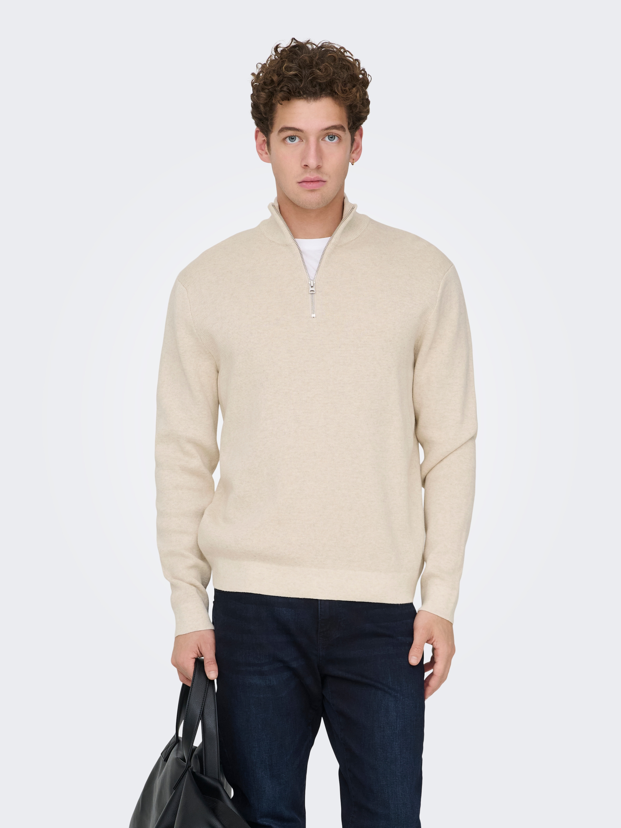 ONLY & SONS Troyer »ONSTING LIFE REG HALF ZIP KNIT NOOS« coton, coupe régulière