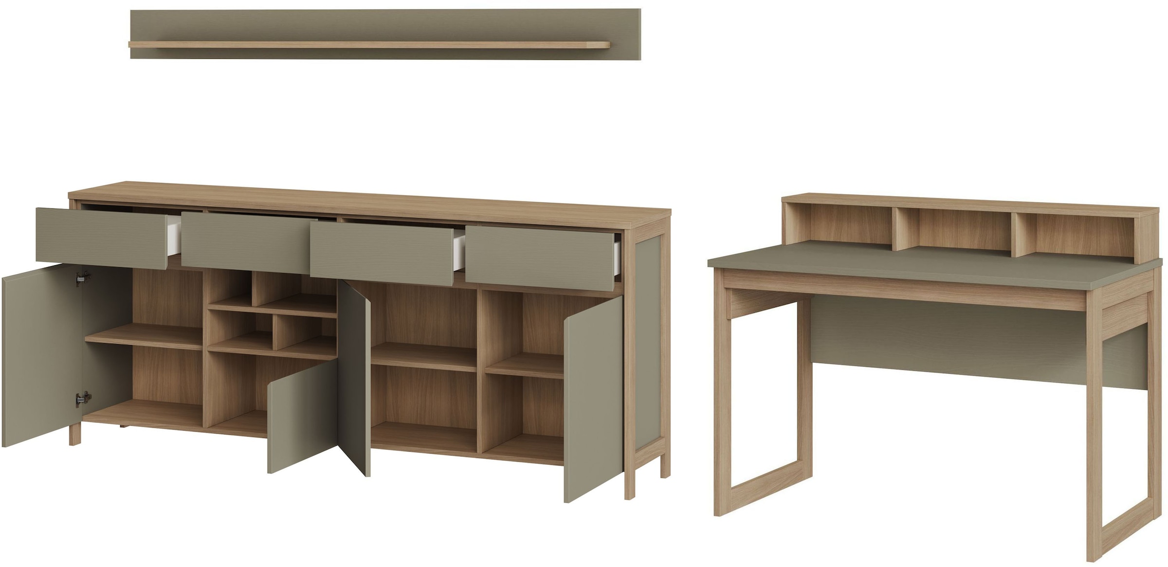 Home affaire Ensemble de meubles de bureau »Stranda im Scandi-Style, Home Office, Büro in zwei Farben verfügbar« 3 cuis tlg. comprend bureau, buffet et étagère murale