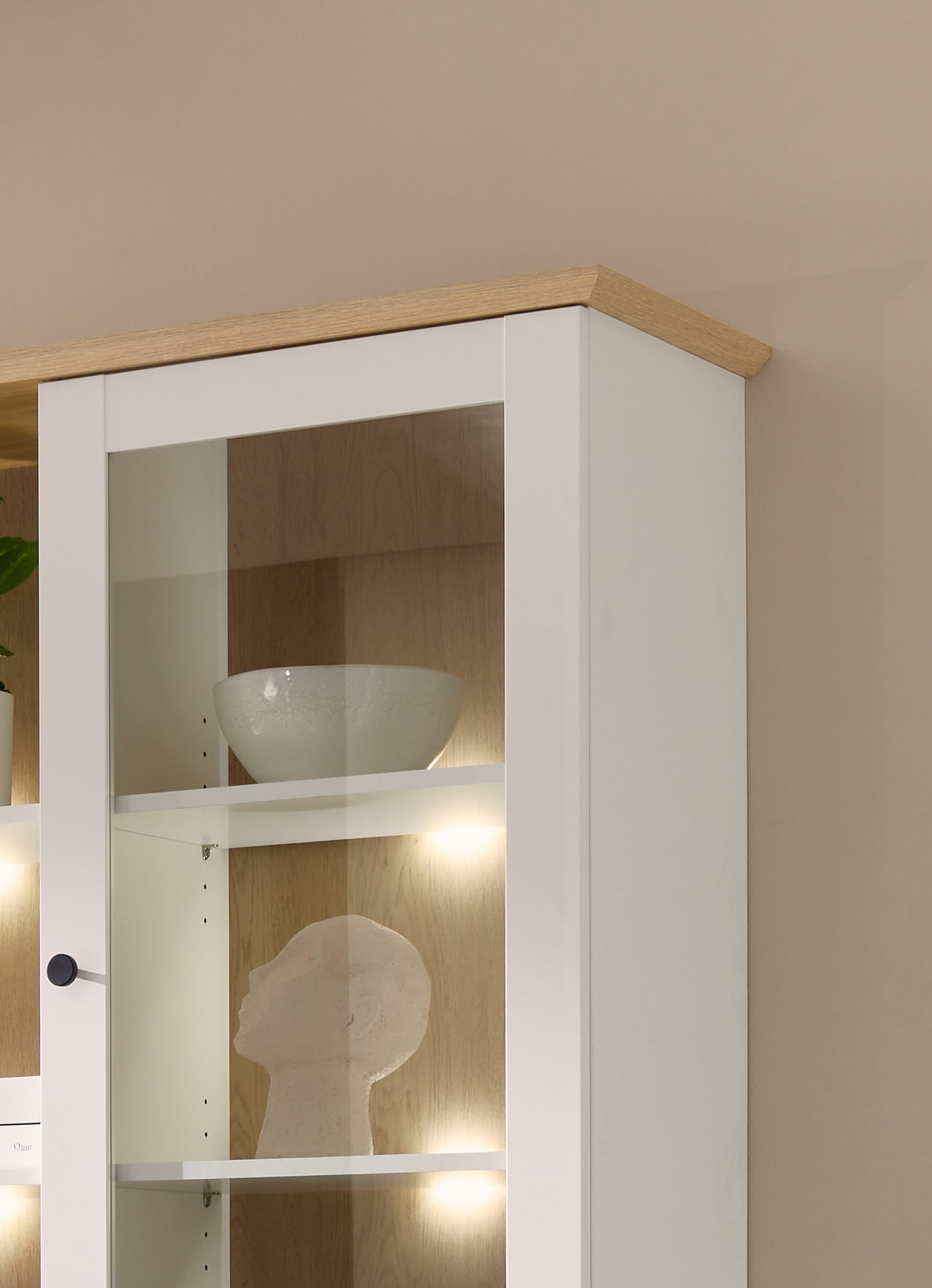 GOODproduct Buffet »Brest, Hochschrank im Landhausstil, Schrank, Küchenschrank« schwarze Metallgriffe, viel Stauraum, Glastüren, 164 cm breit