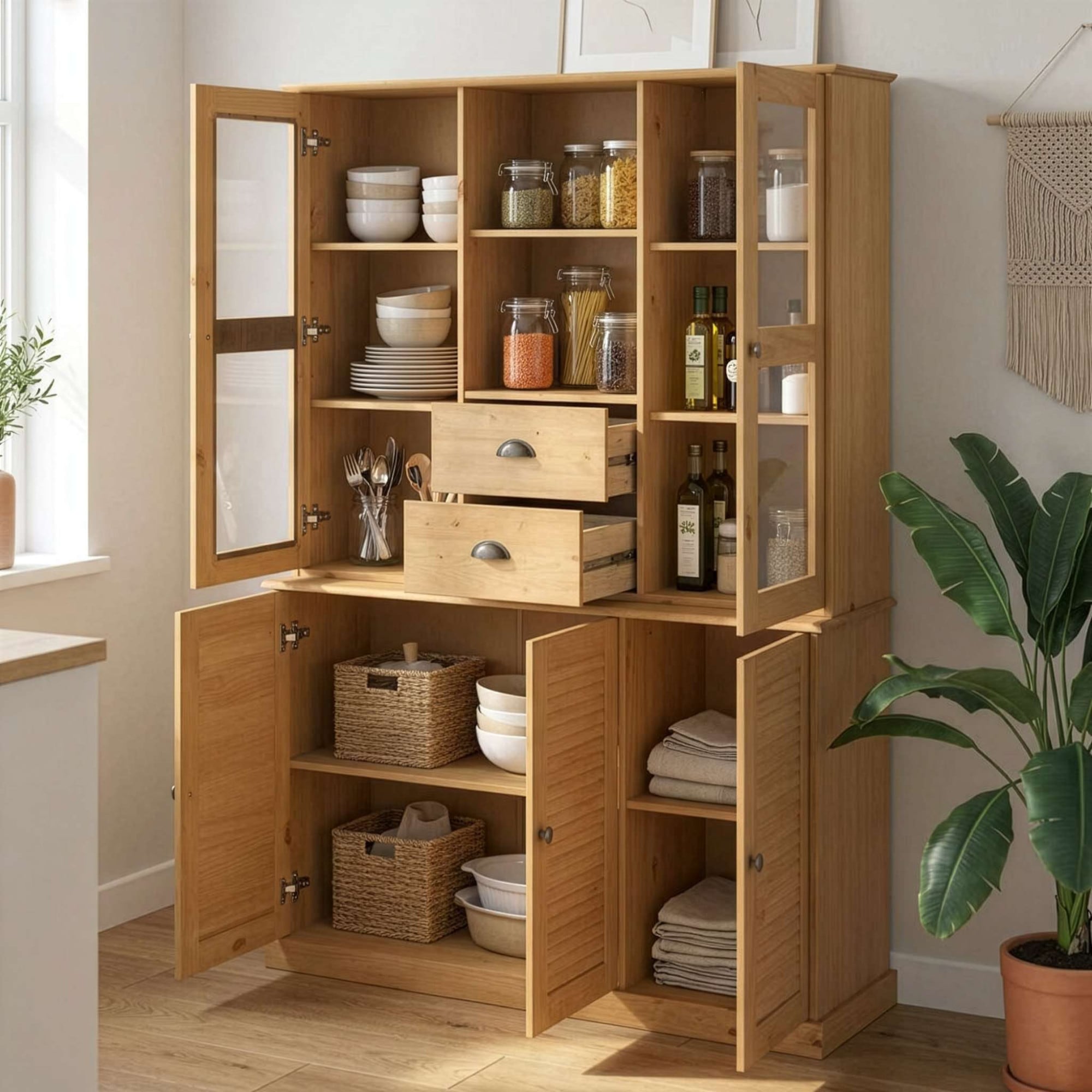 GOODproduct Buffet »Turia« mit Glas- u. Lamellentüren, aus massivem Kiefernholz FSC®, Höhe 180 cm