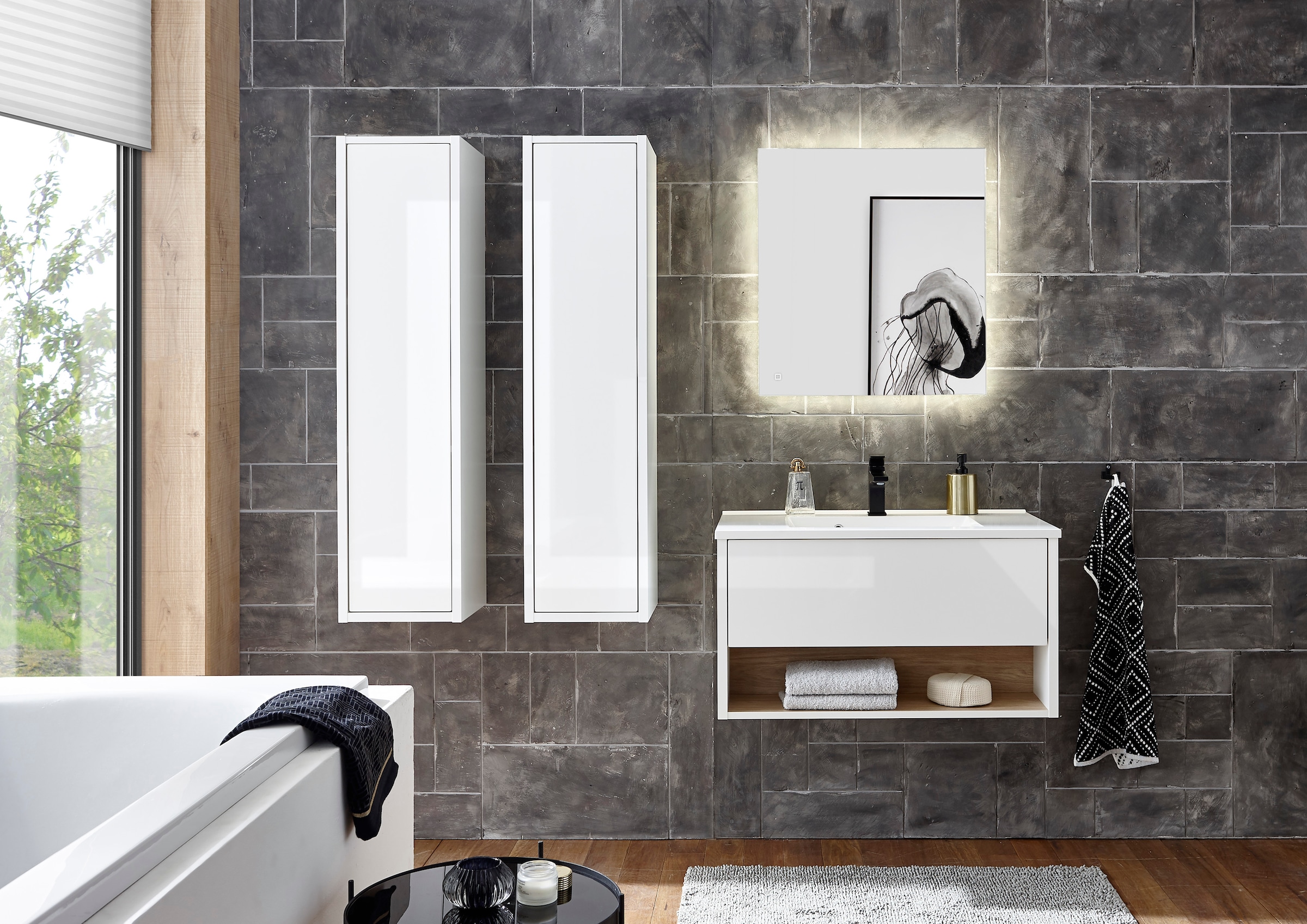 Home affaire Ensemble de meubles de salle de bain »Studio Line, Bad im modernen Design, 4-teiliges Badezimmer« 4 cuis tlg.