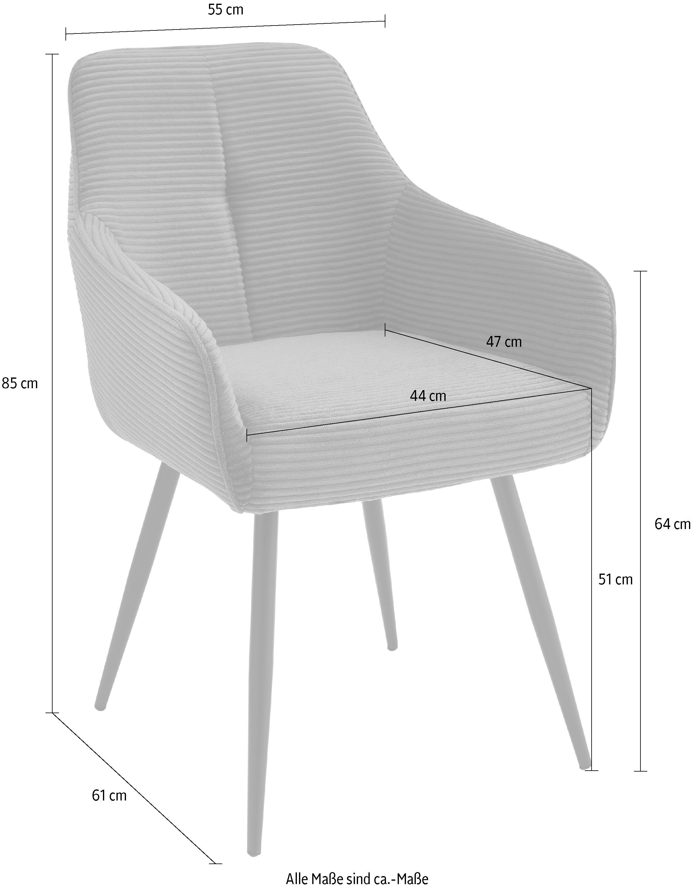 HELA Chaise avec accoudoirs »VERONA« (Ensemble) 2 cuisfauteuil, panier à ressorts, structure tube rond, 4 pieds, rembourré, accoudoirs